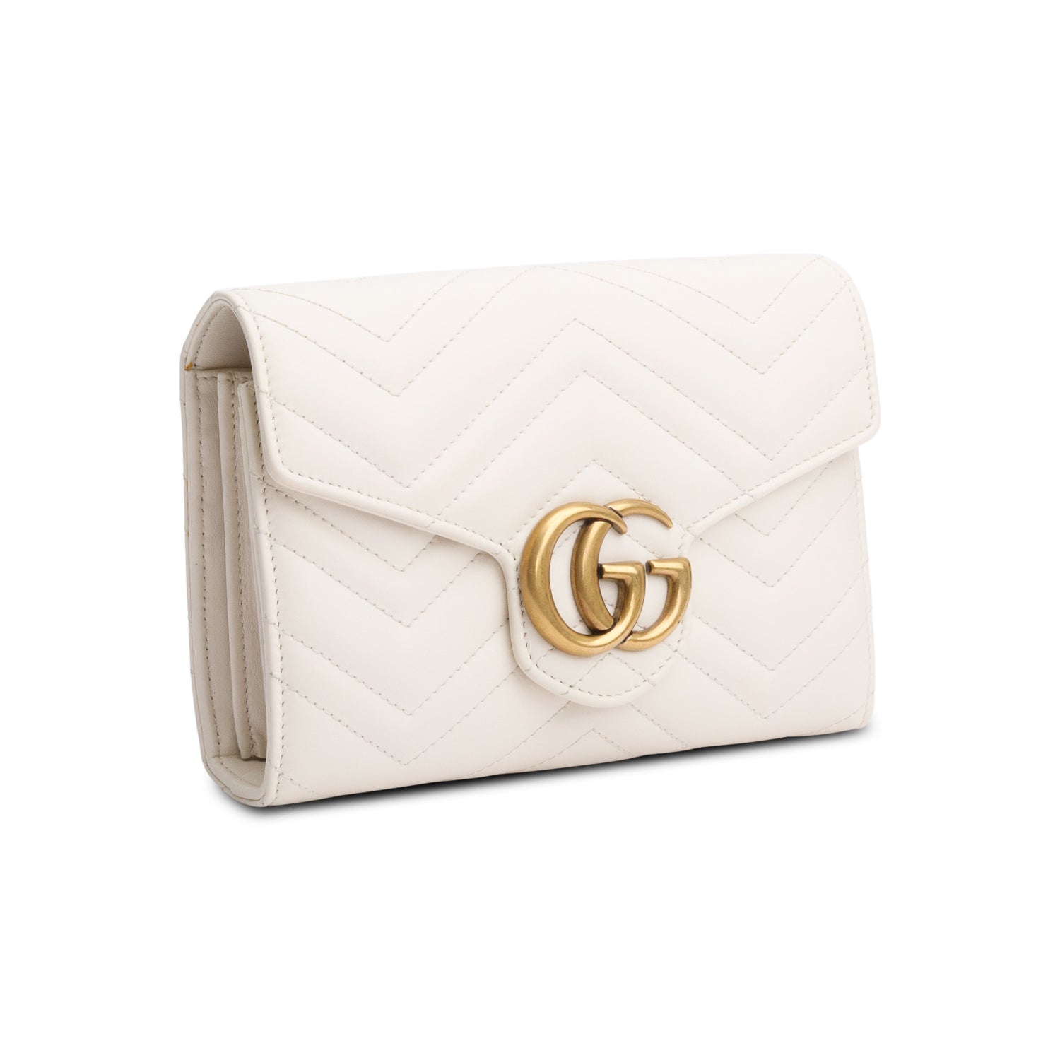 Gucci White GG Marmont Mini Wallet on Chain w/ Box