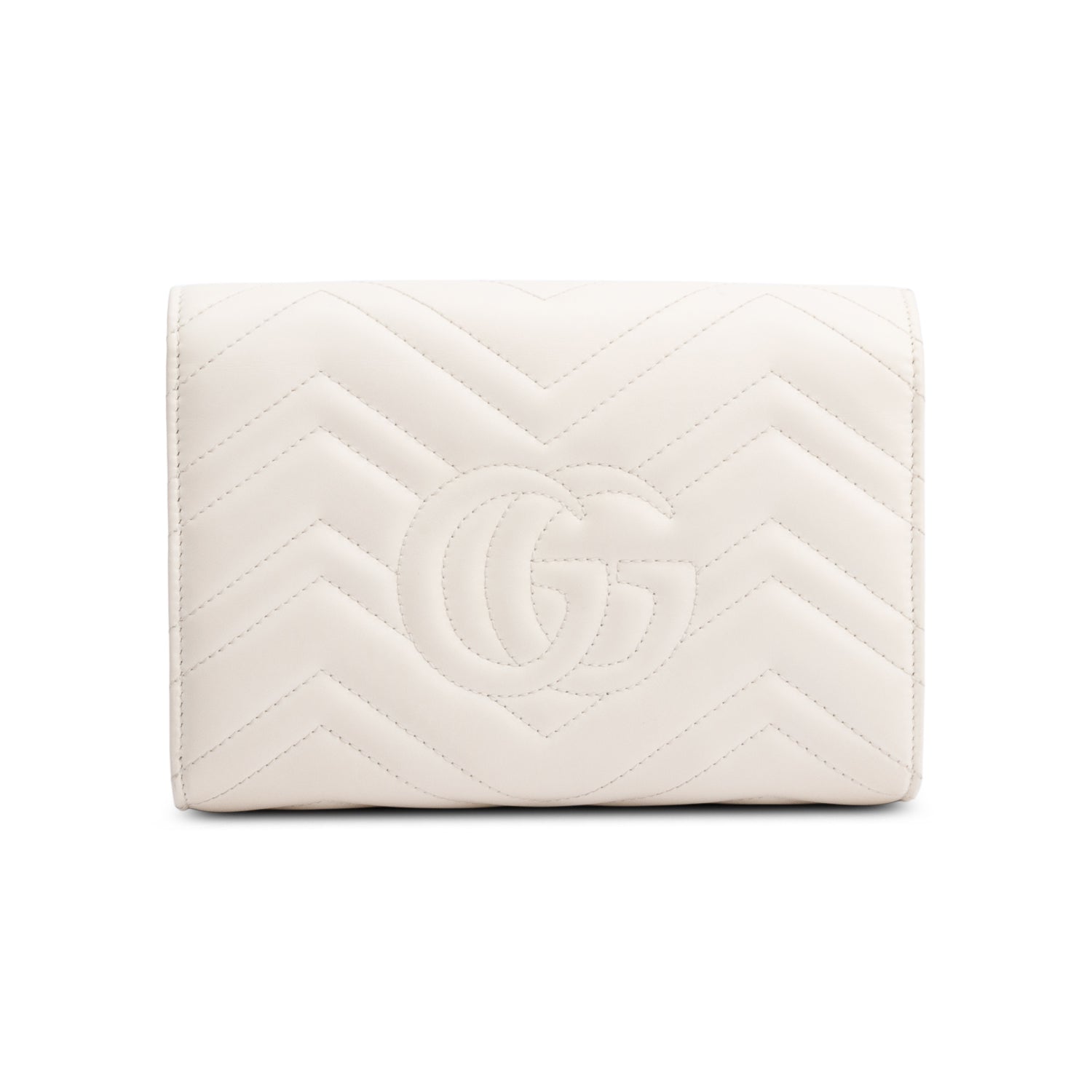 Gucci White GG Marmont Mini Wallet on Chain w/ Box