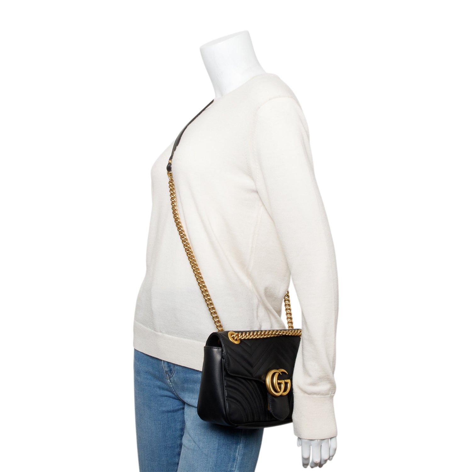 Gucci 2023 Black GG Marmont Matelasse Small Shoulder Bag w/ Box