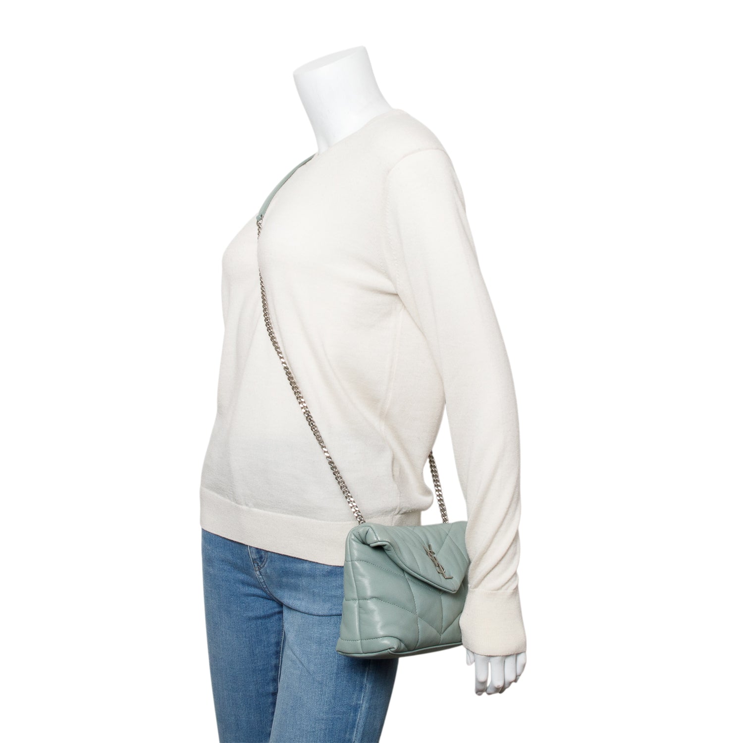 Saint Laurent 2022 Grey Lambskin Leather Toy Puffer Shoulder Bag