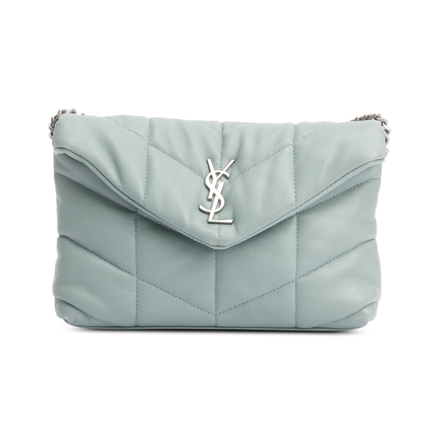 Saint Laurent 2022 Grey Lambskin Leather Toy Puffer Shoulder Bag