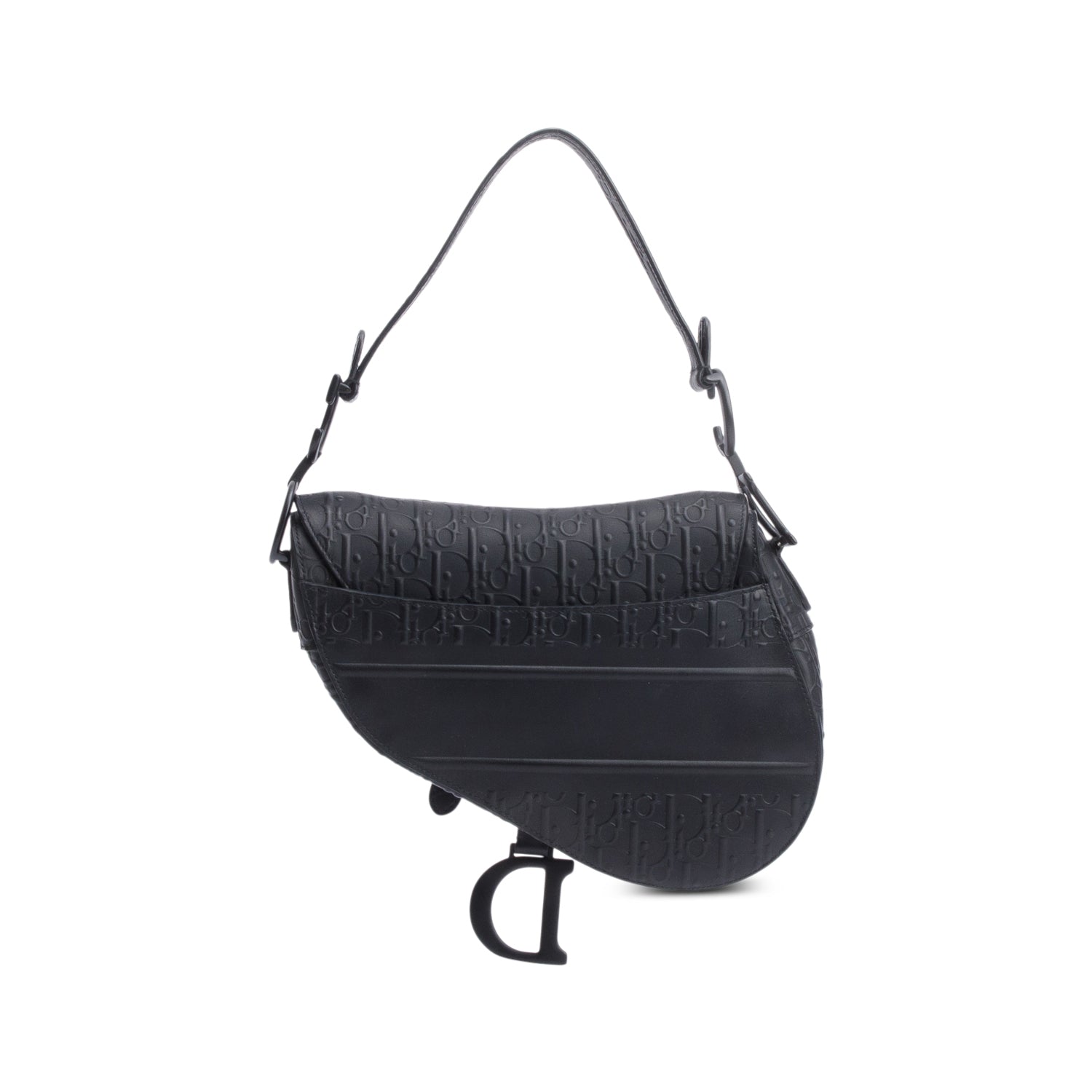 Christian 2022 Dior Black Oblique Embossed Calfskin Leather Saddle Bag