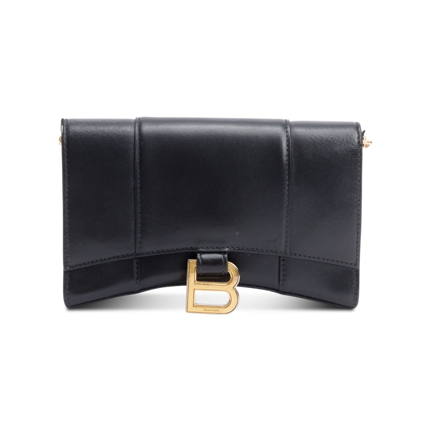 Balenciaga Black Smooth Leather Hourglass Wallet on Chain