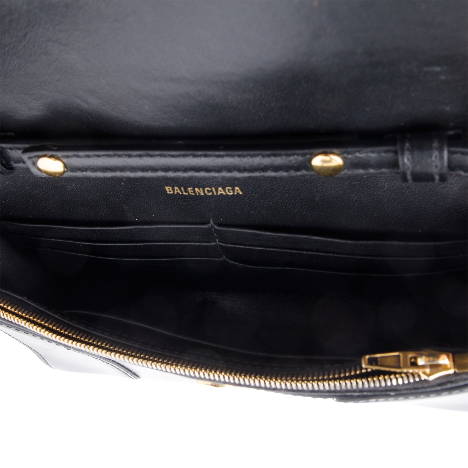 Balenciaga Black Smooth Leather Hourglass Wallet on Chain