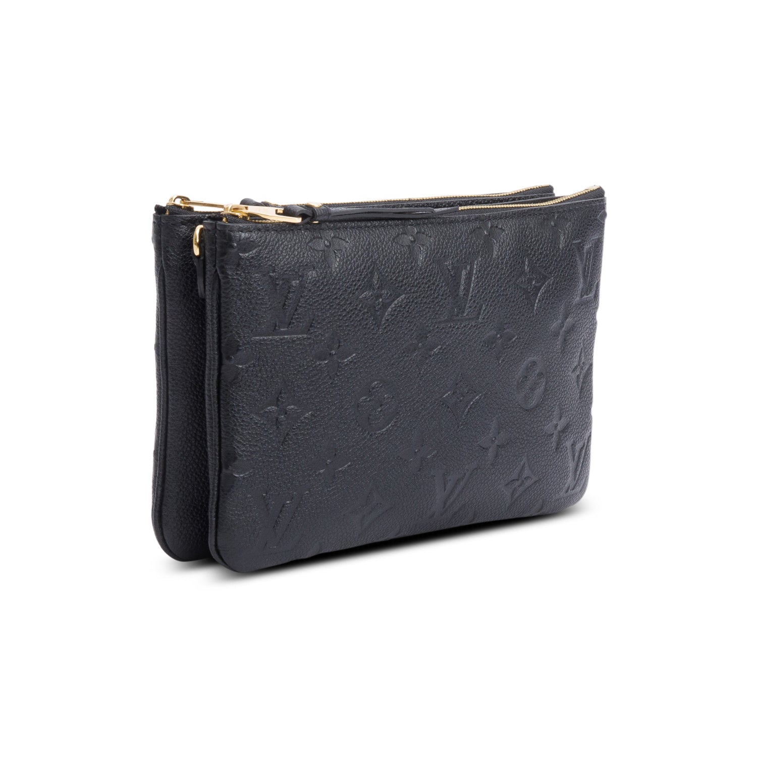 Louis Vuitton Black Monogram Empreinte Double Zip Pochette w/ Strap
