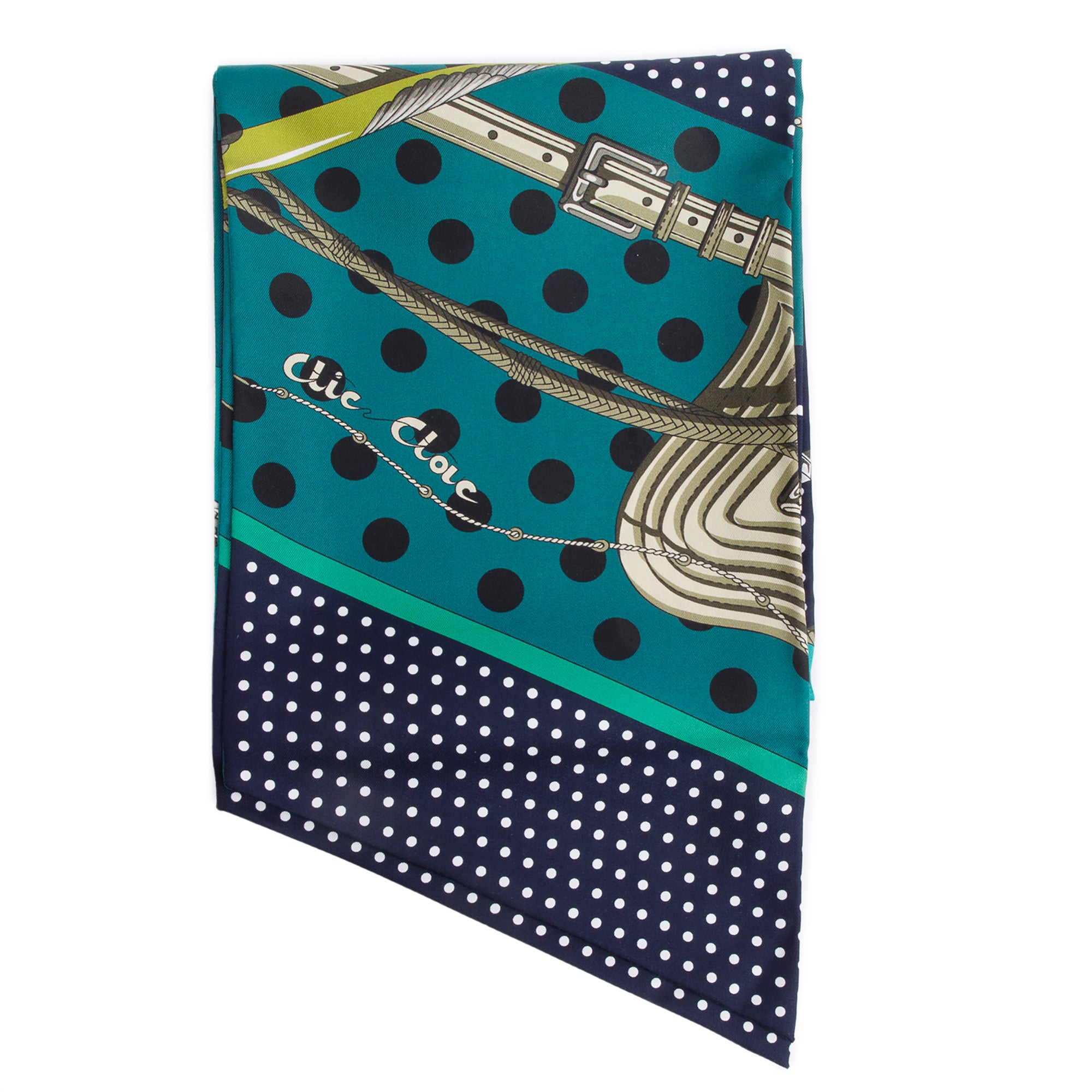 Hermes Green/Multicolor 'Clic Clac' Maxi Twilly Long Silk Scarf w/ Box