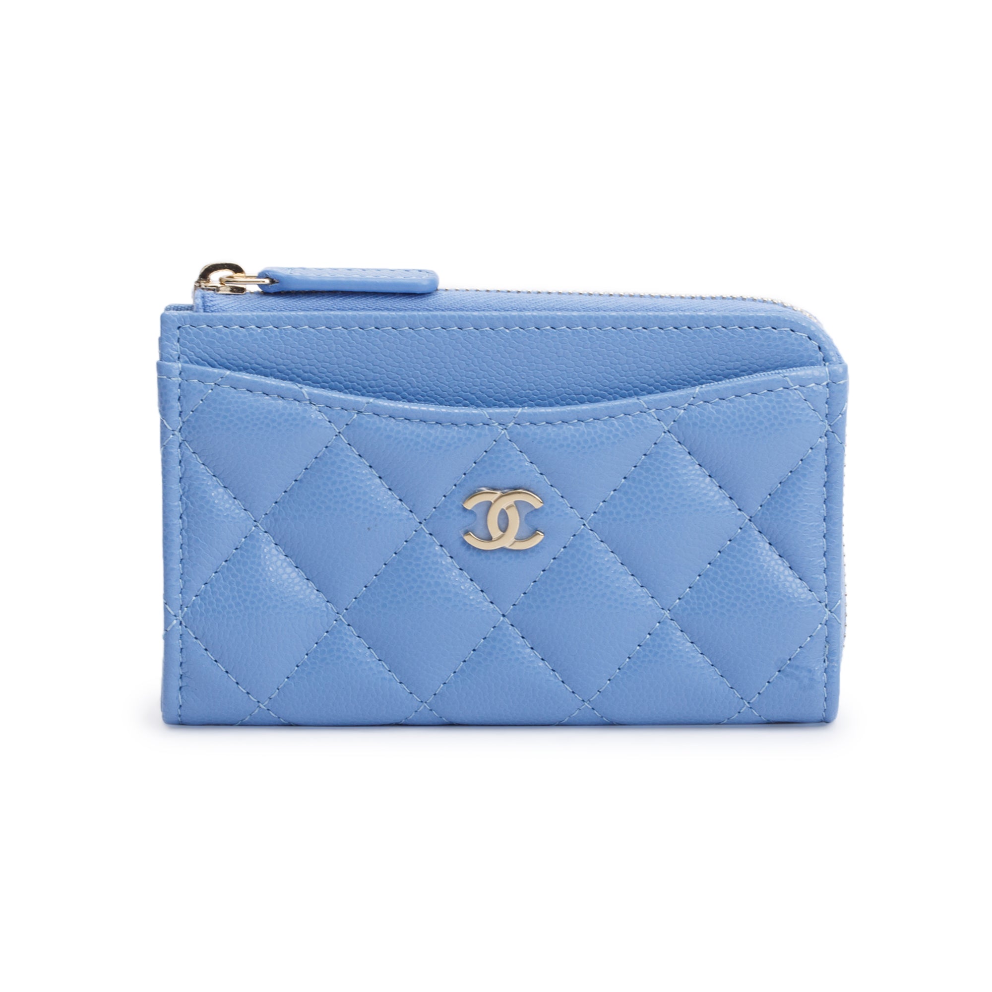 Chanel 2024 Blue Quilted Caviar Leather Classic Zipped Card Holder w/ Box & Receipt