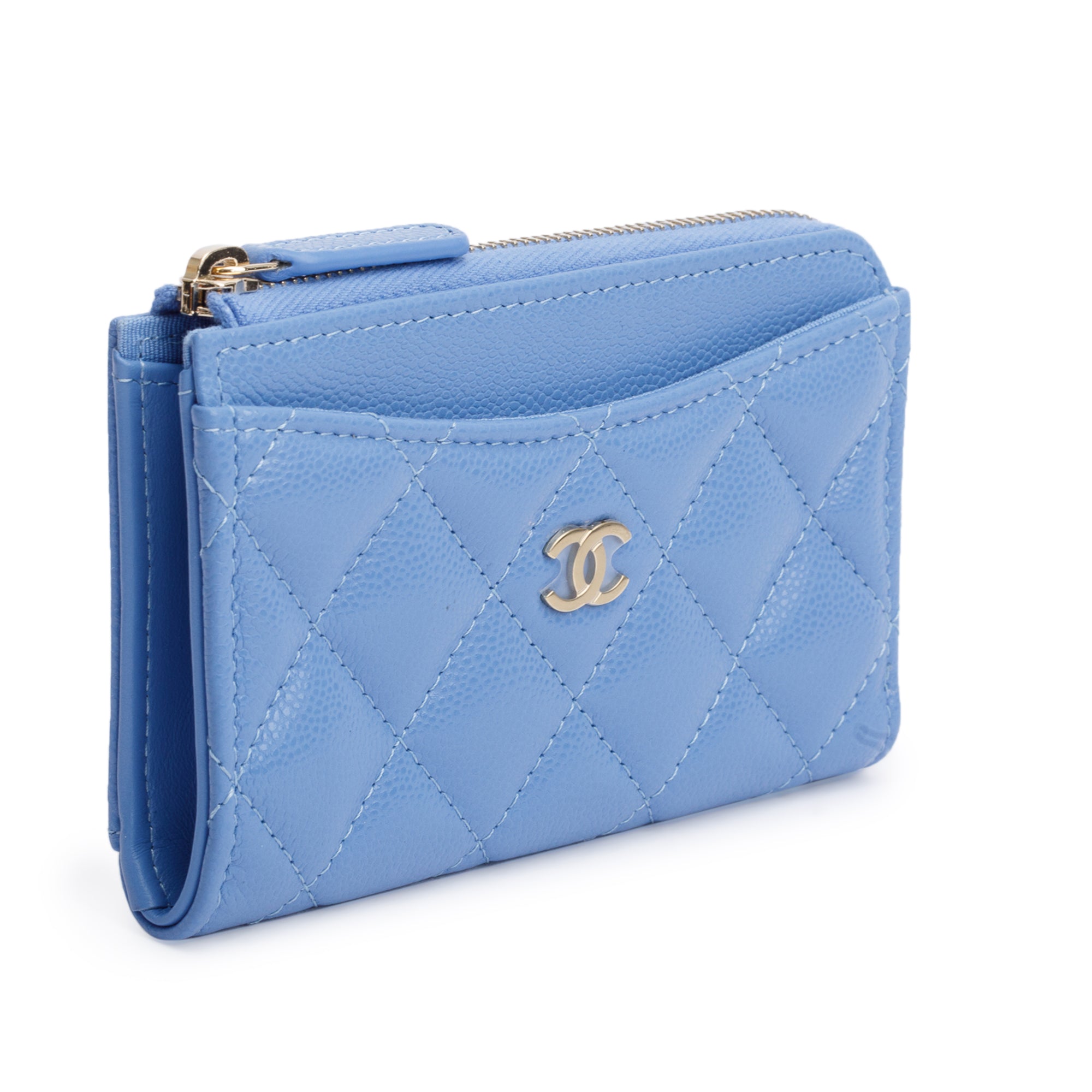 Chanel 2024 Blue Quilted Caviar Leather Classic Zipped Card Holder w/ Box & Receipt