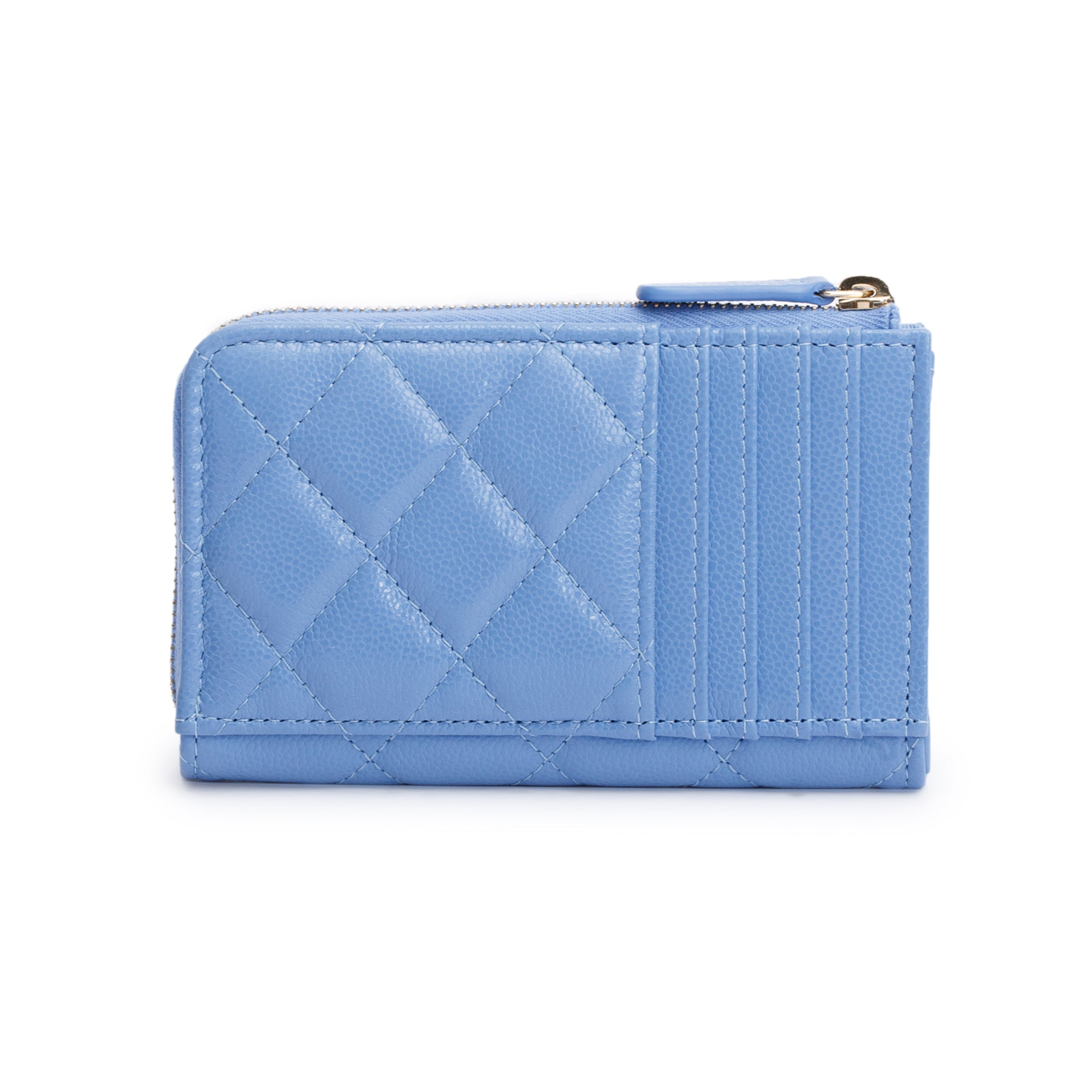 Chanel 2024 Blue Quilted Caviar Leather Classic Zipped Card Holder w/ Box & Receipt