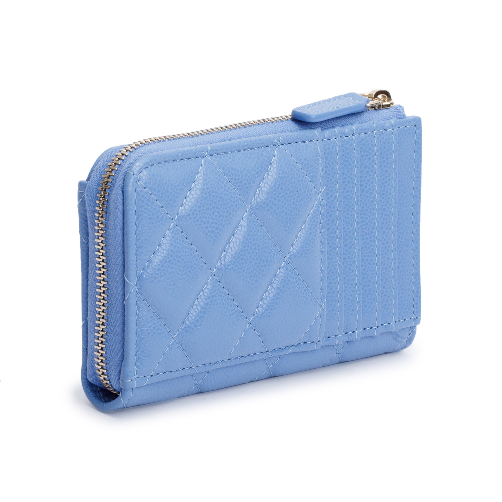 Chanel 2024 Blue Quilted Caviar Leather Classic Zipped Card Holder w/ Box & Receipt