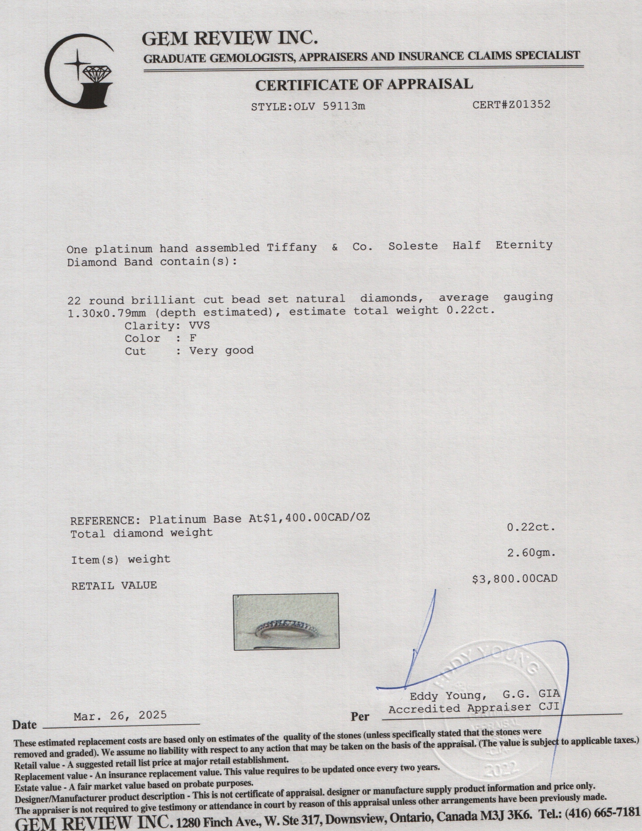 Tiffany & Co. Platinum Soleste Half Eternity Diamond Band Ring, Size 4 w/ Box