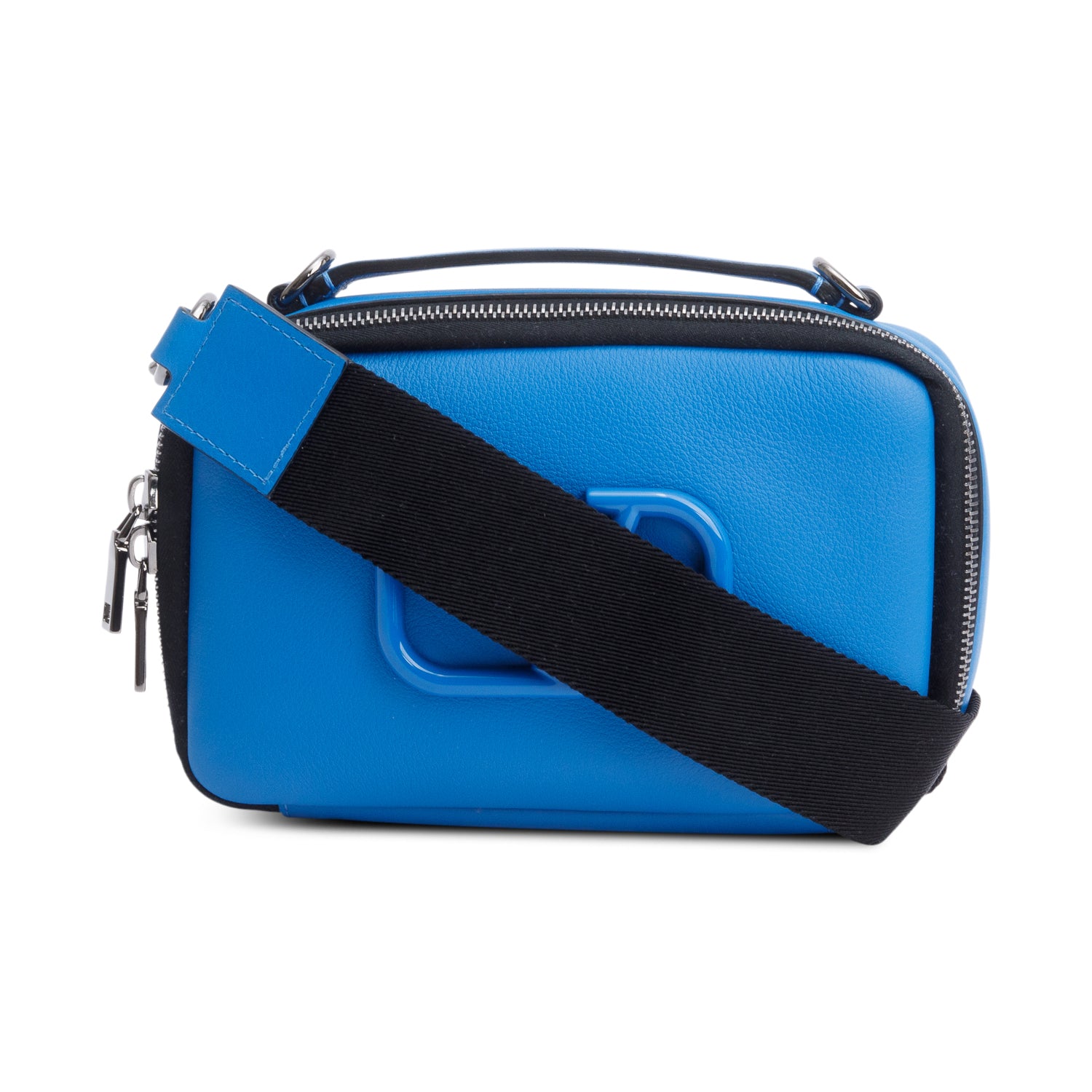 Valentino Blue Signature Leather Lacquered Vlogo Camera Crossbody Bag