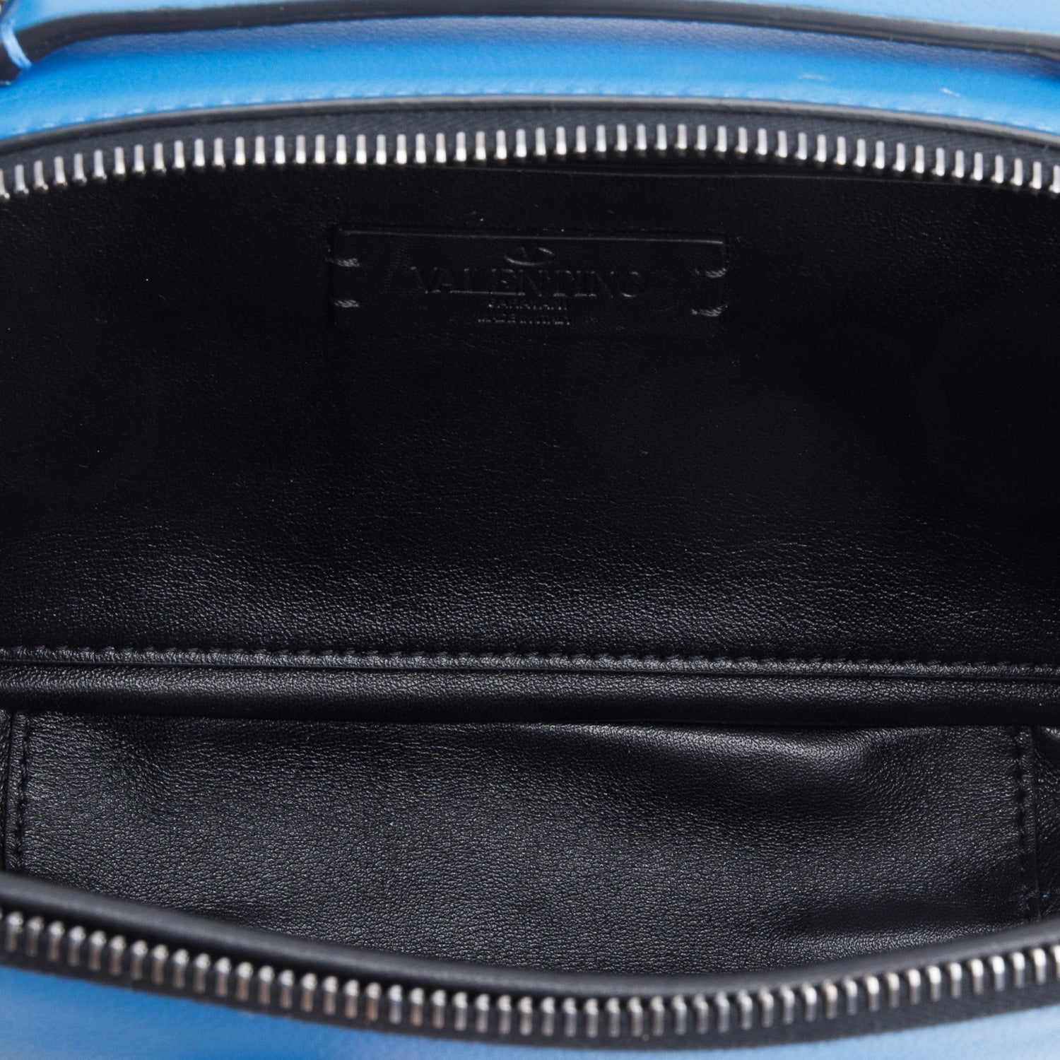 Valentino Blue Signature Leather Lacquered Vlogo Camera Crossbody Bag