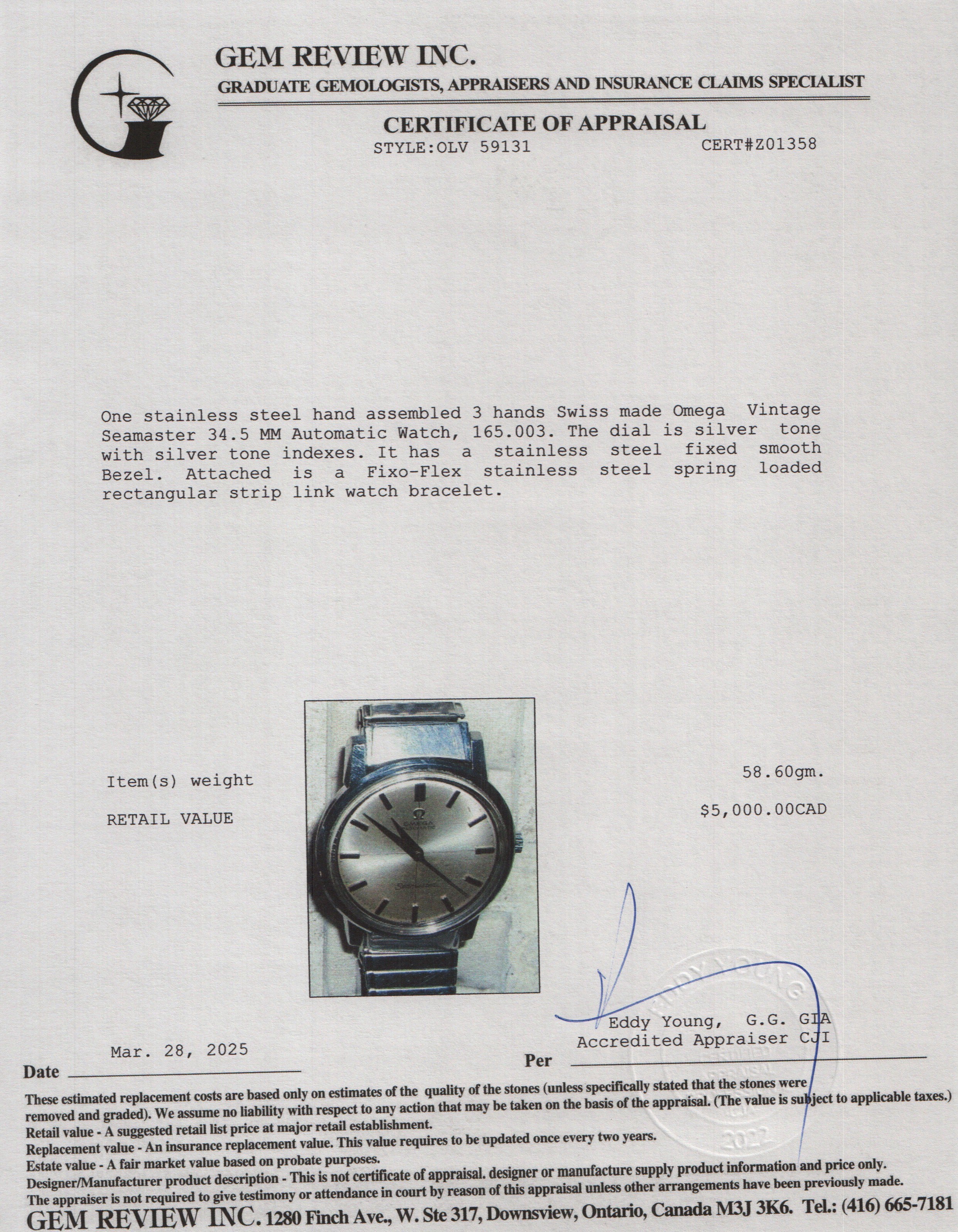 Omega Vintage Stainless Steel Seamaster 34.5 MM Automatic Watch