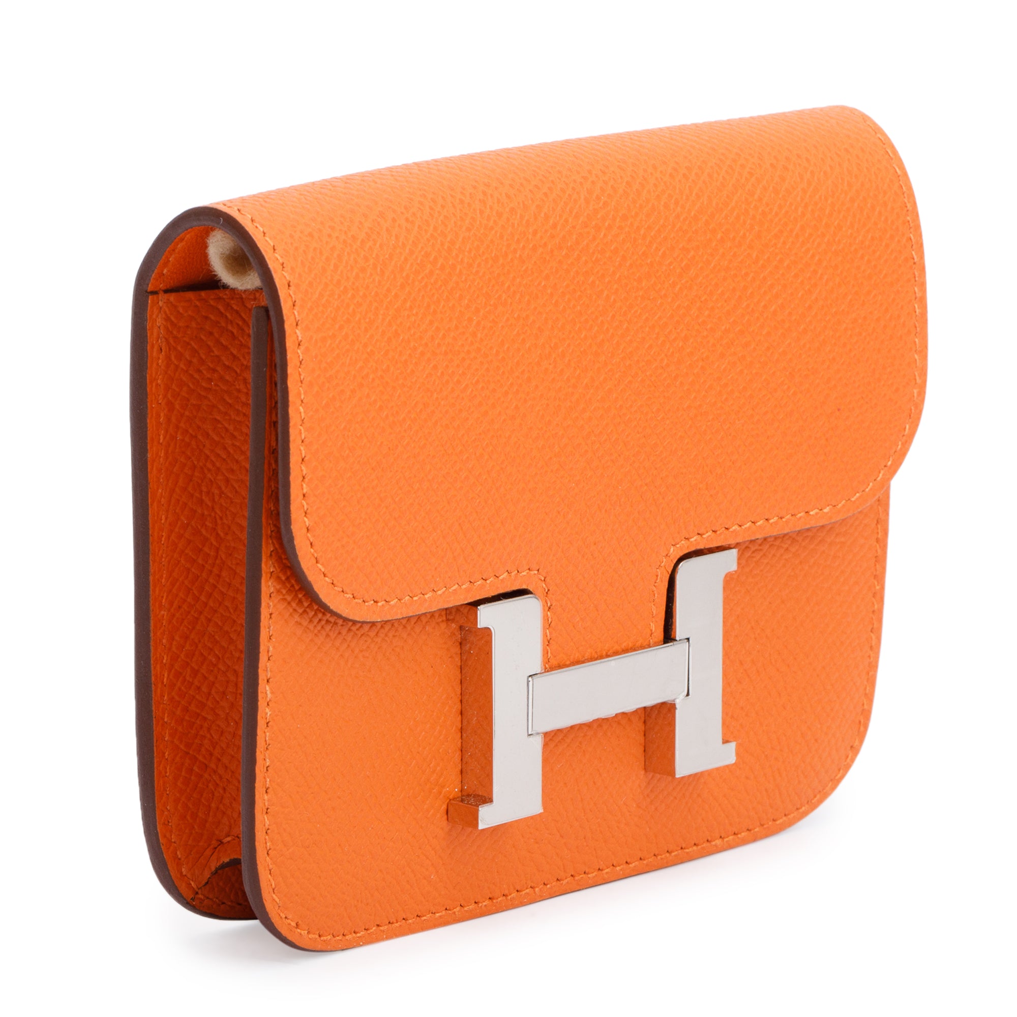 Hermes 2022 Orange Veau Epsom Constance Slim Compact Wallet w/ Box & Insert