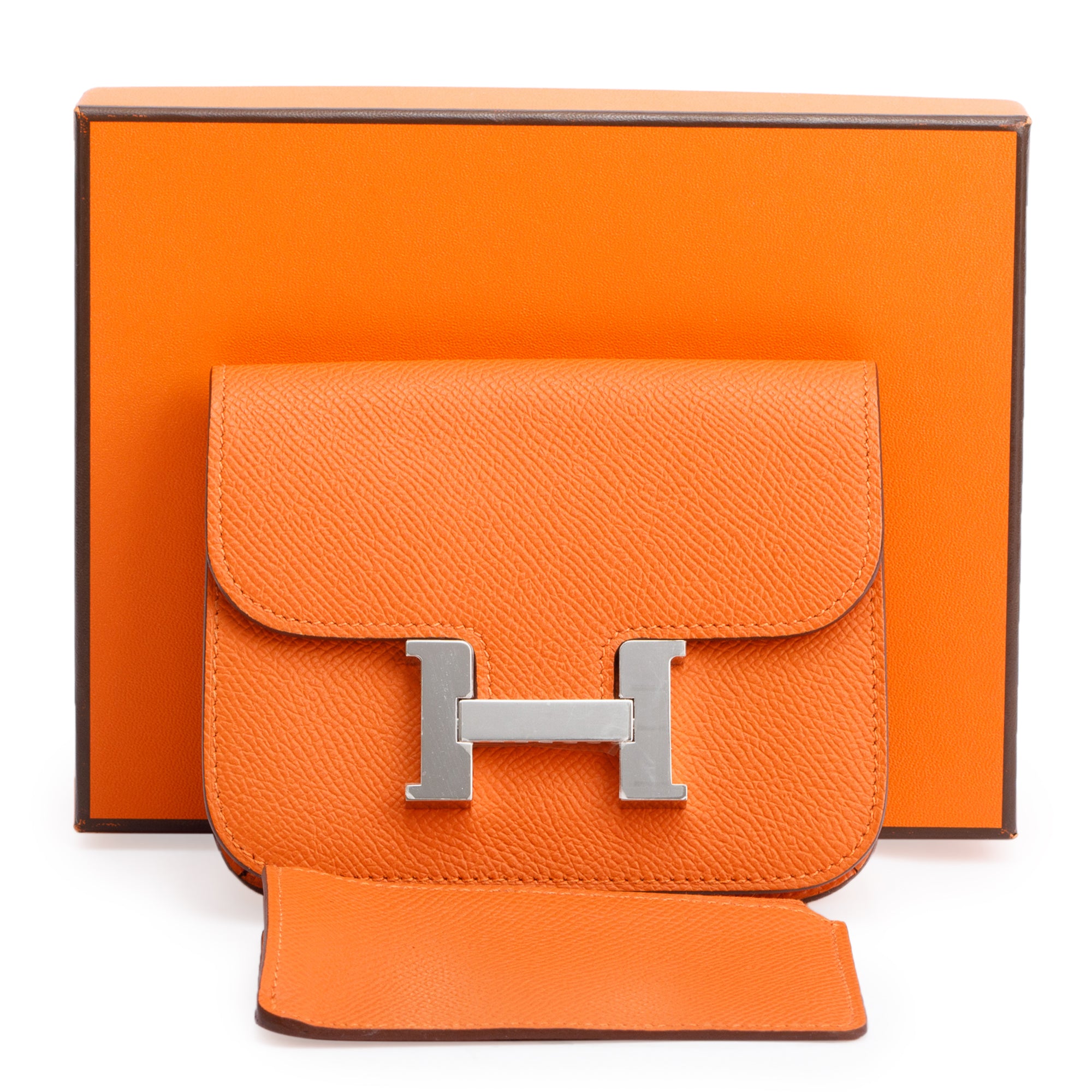 Hermes 2022 Orange Veau Epsom Constance Slim Compact Wallet w/ Box & Insert