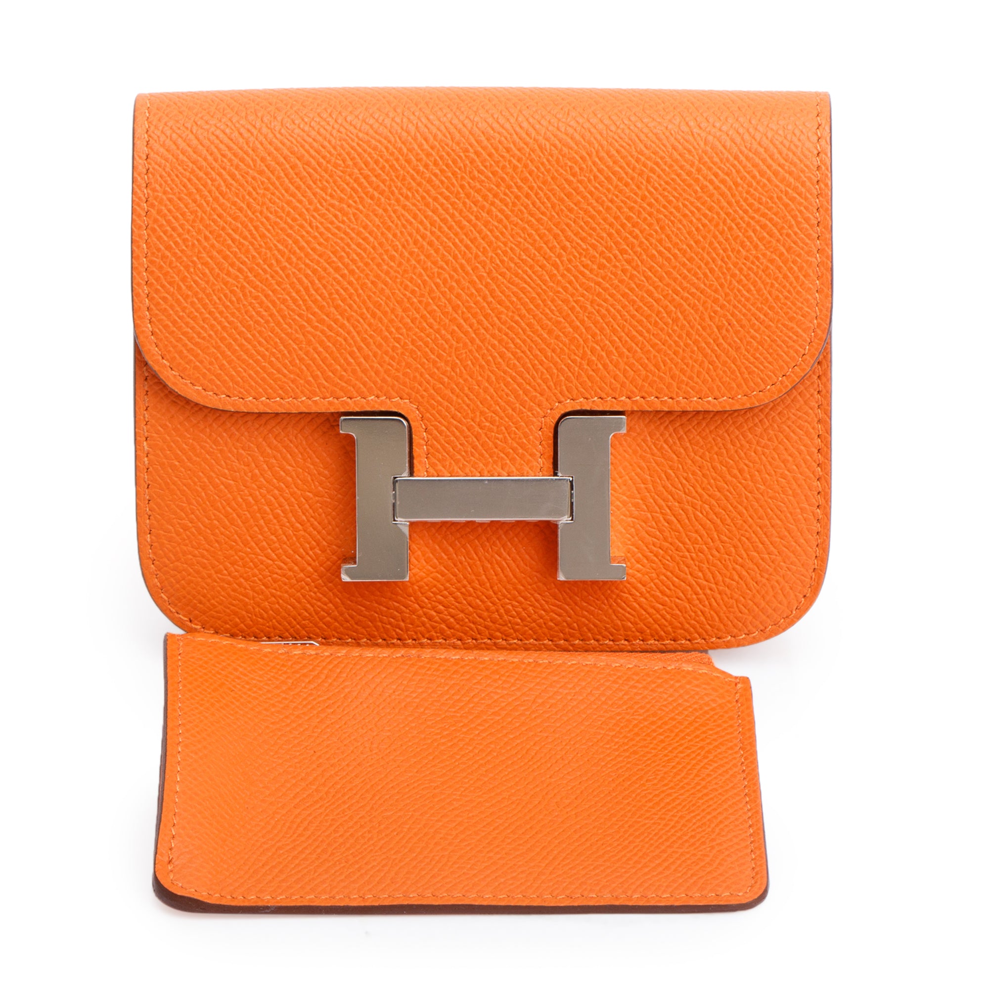 Hermes 2022 Orange Veau Epsom Constance Slim Compact Wallet w/ Box & Insert