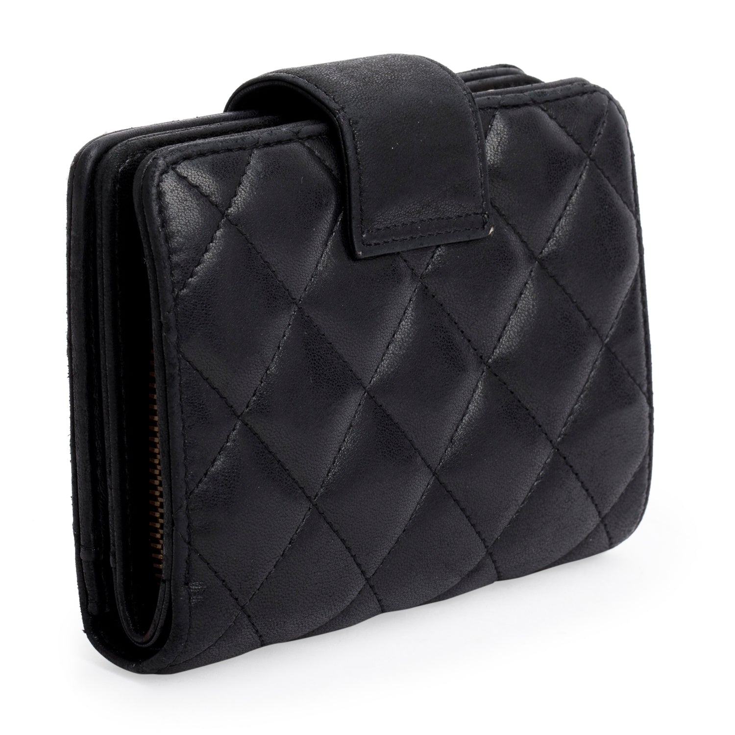 Chanel Black Lambskin Leather 2.55 French Compact Wallet