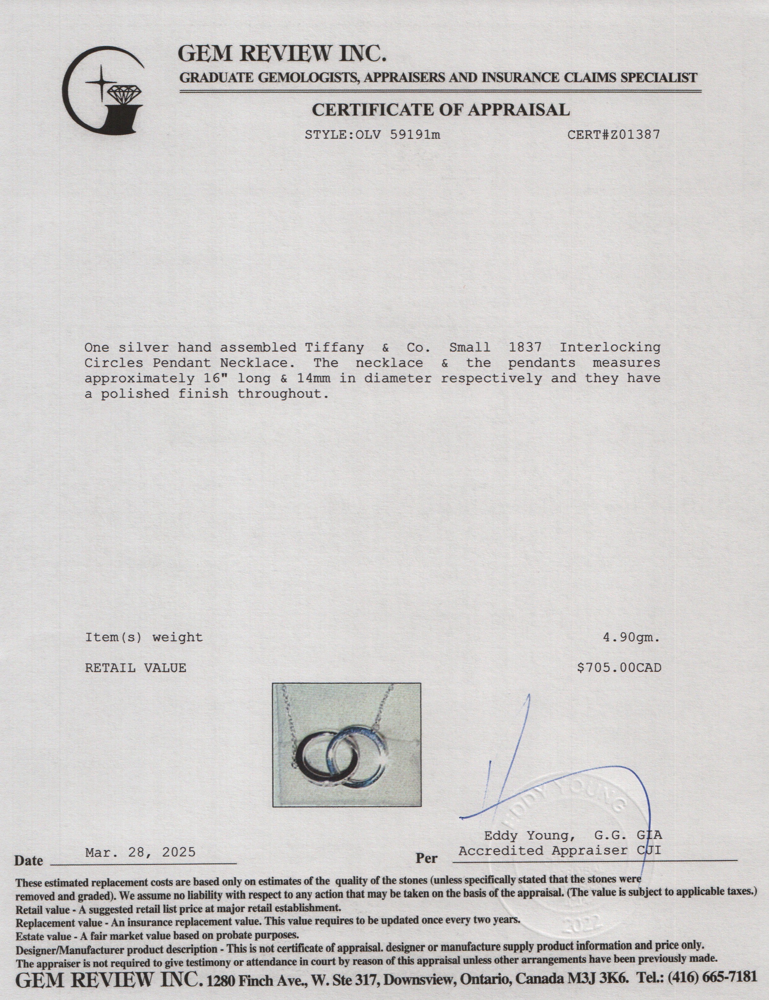 Tiffany & Co. Sterling Silver Small 1837 Interlocking Circles Pendant Necklace