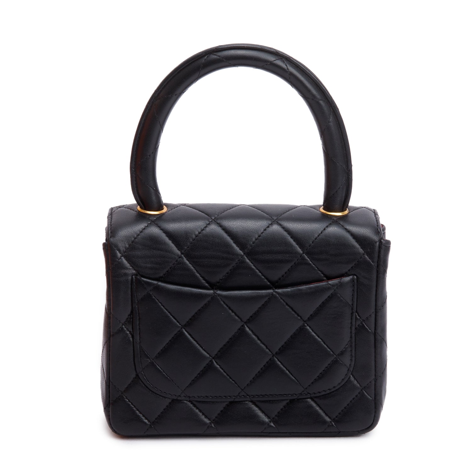 Chanel Vintage Black Quilted Lambskin Leather Mini Kelly Flap Handle Bag