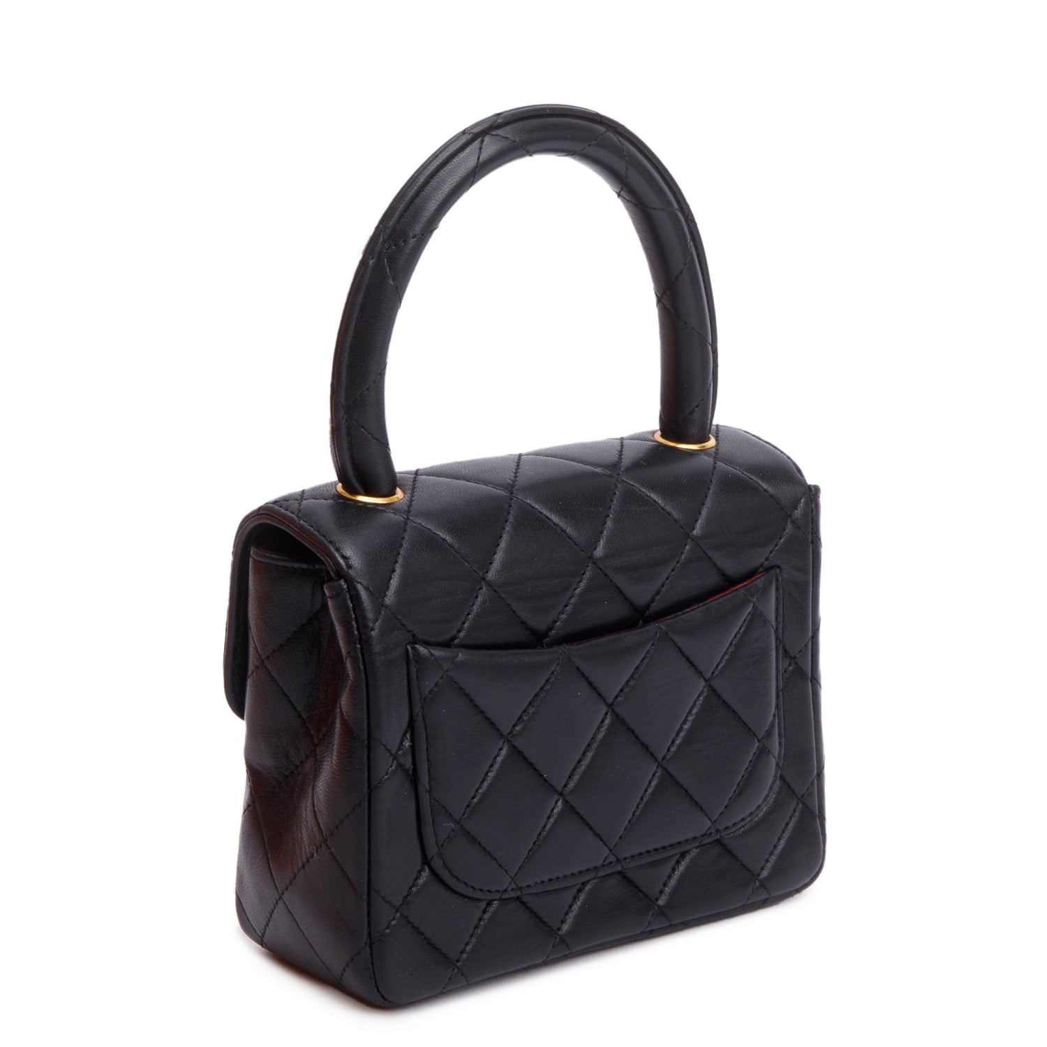 Chanel Vintage Black Quilted Lambskin Leather Mini Kelly Flap Handle Bag