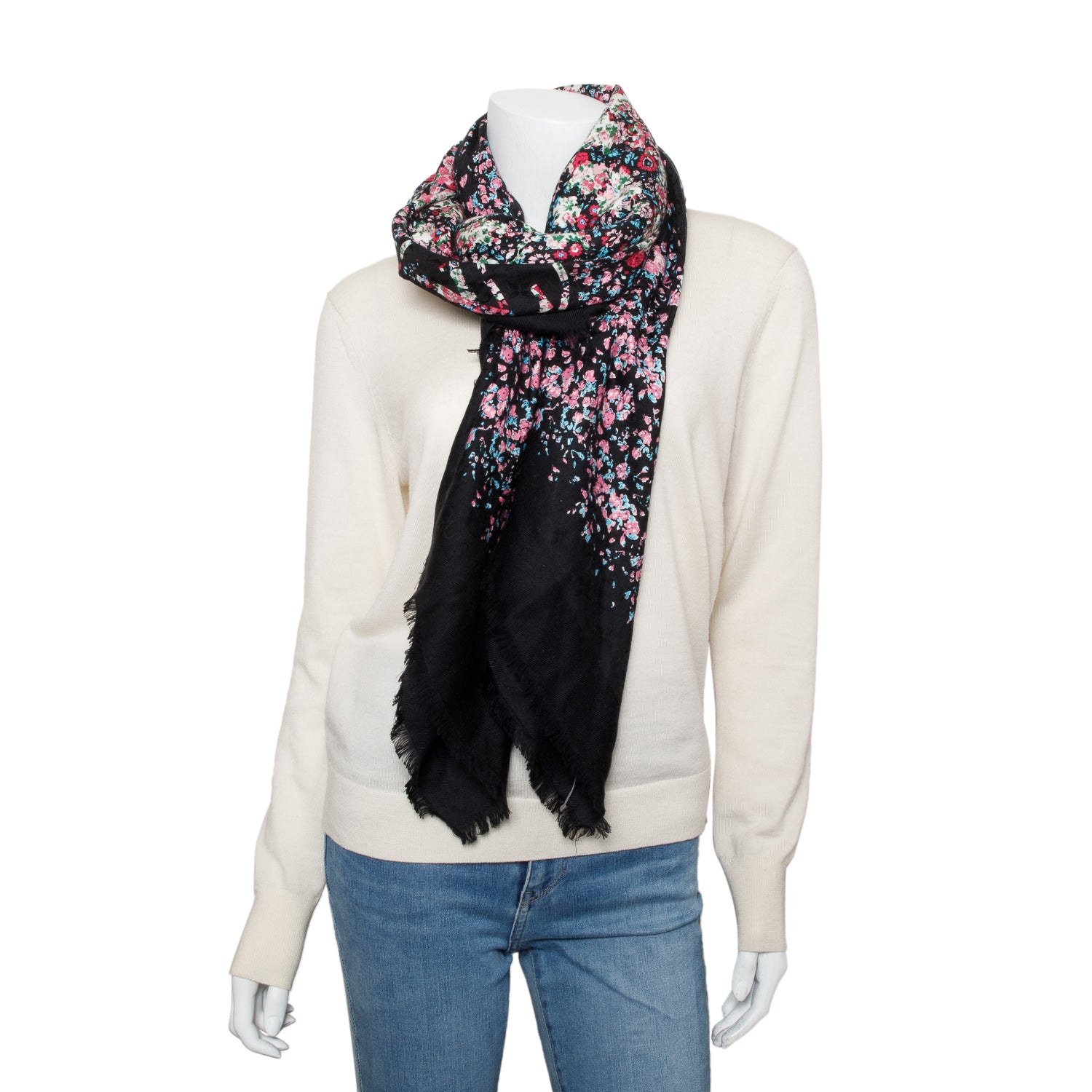 Louis Vuitton Black Multicolor Monogram Silk/Wool LVberty Shawl Scarf