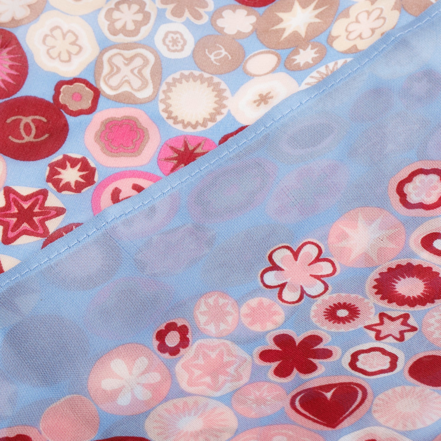 Chanel Blue Multicolor Logo Print Silk Square Scarf