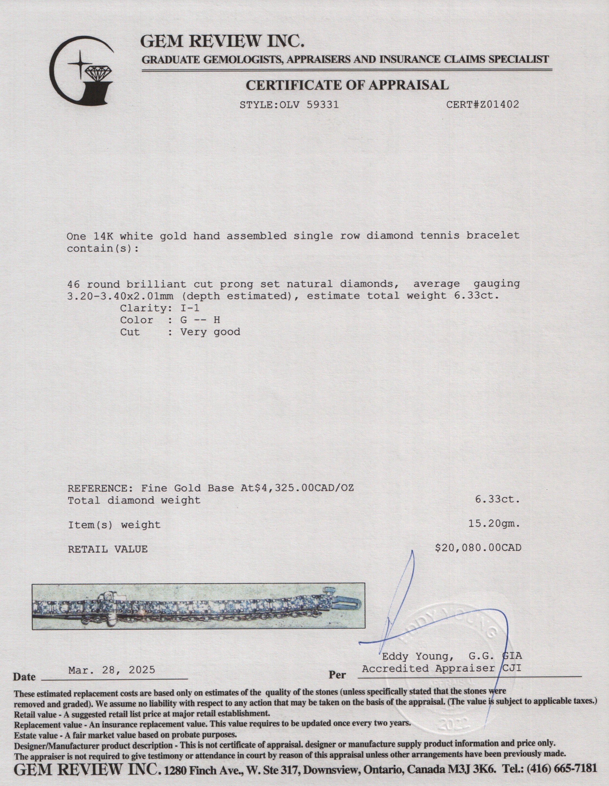 14k White Gold 6.23 tcw. Diamond Tennis Bracelet