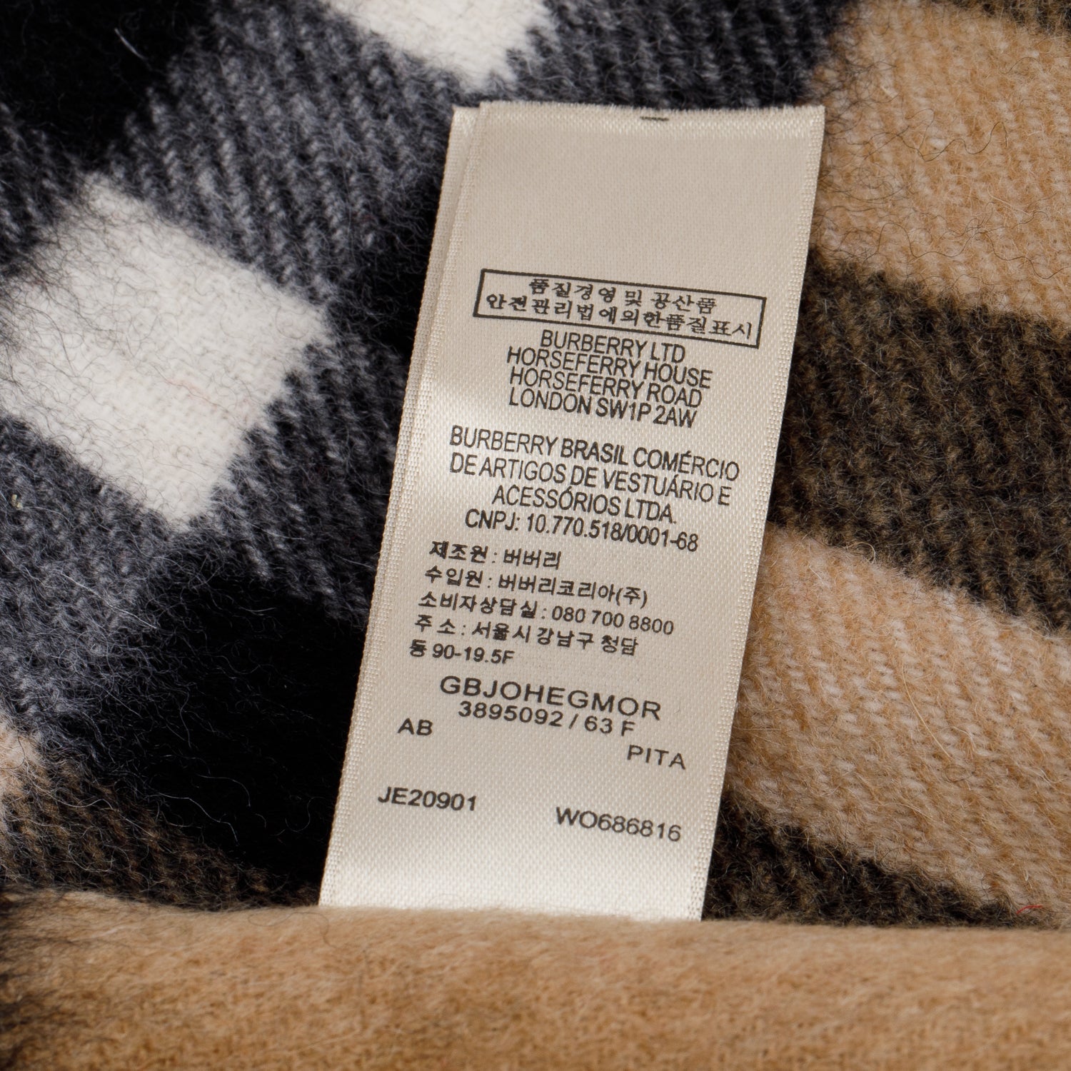 Burberry Beige Giant House Check Cashmere Scarf