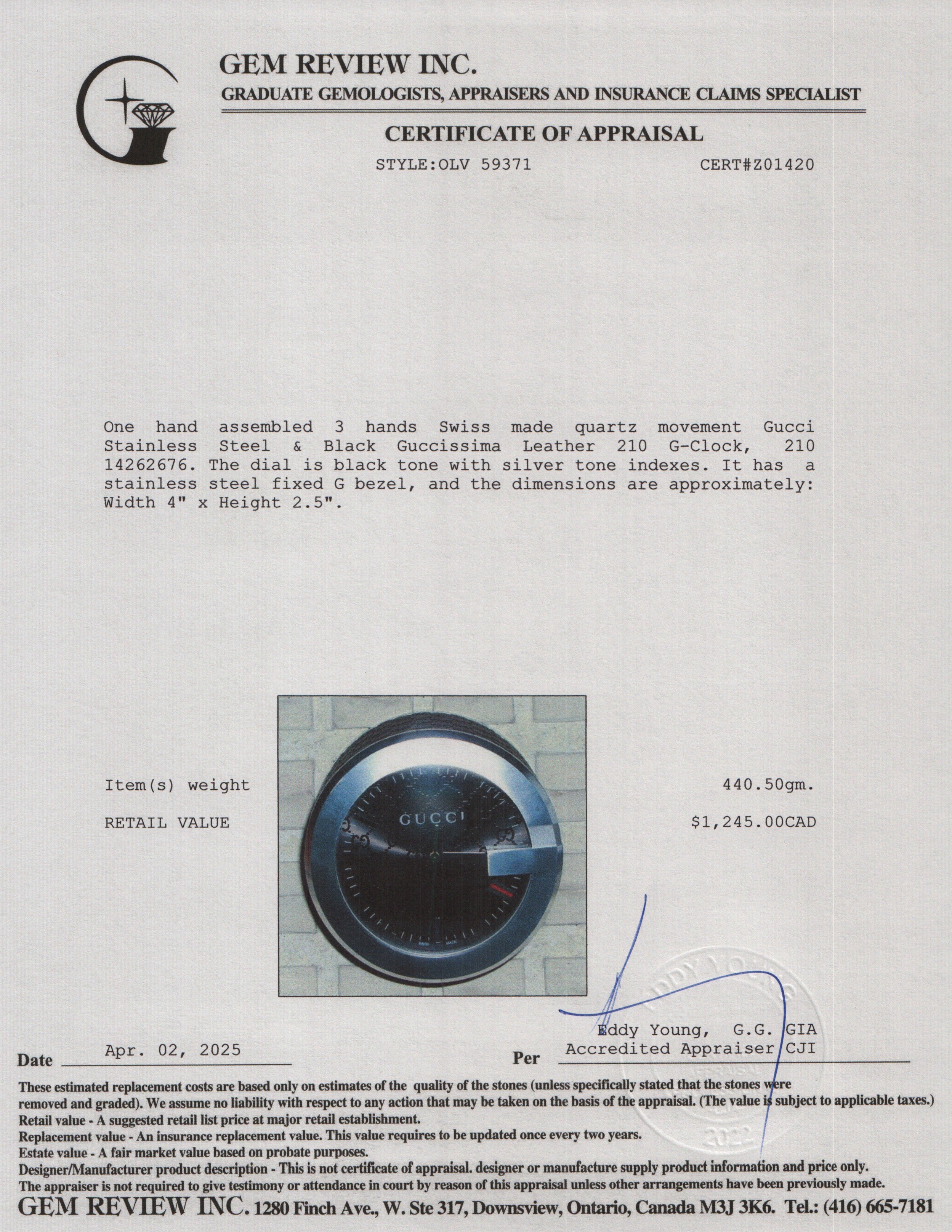 Gucci Stainless Steel & Black Guccissima Leather 210 G-Clock