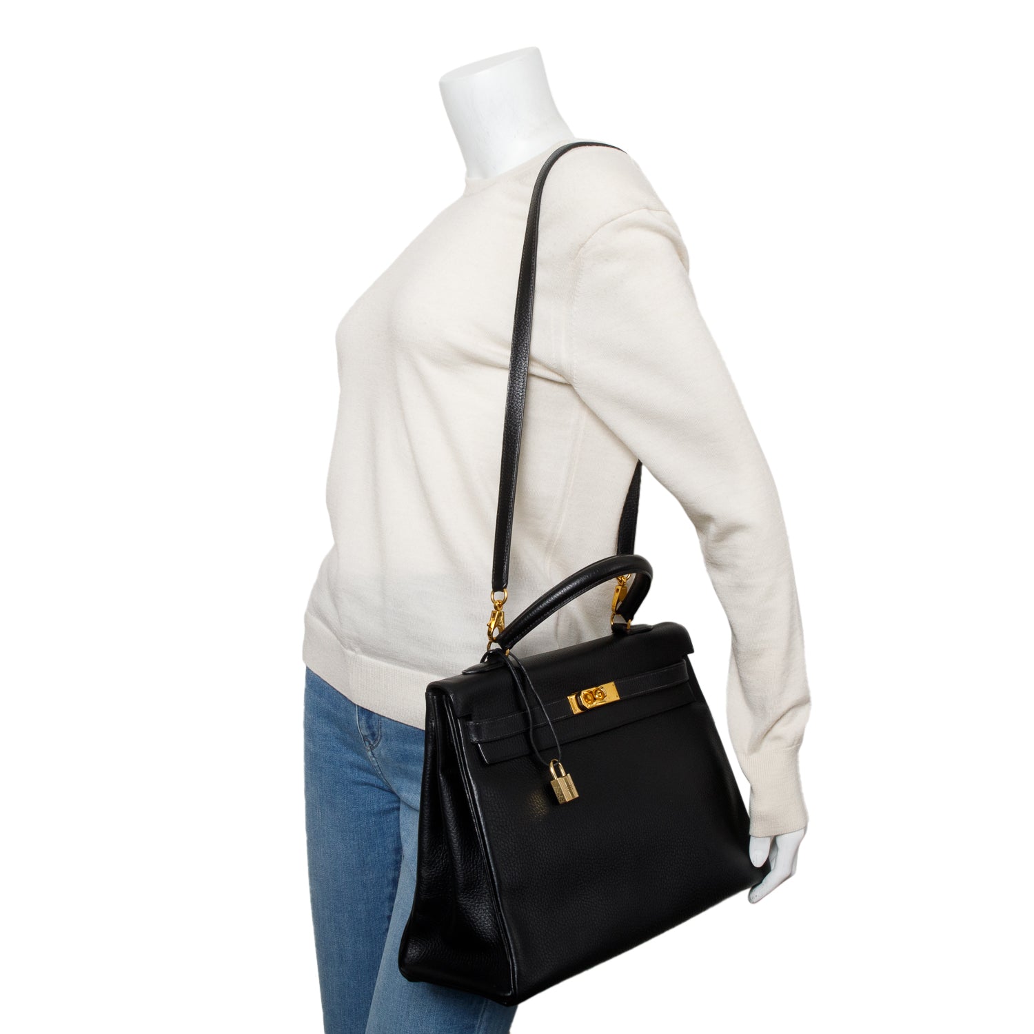 Hermes Black Noir Togo Kelly Retourne 35 w/ Strap