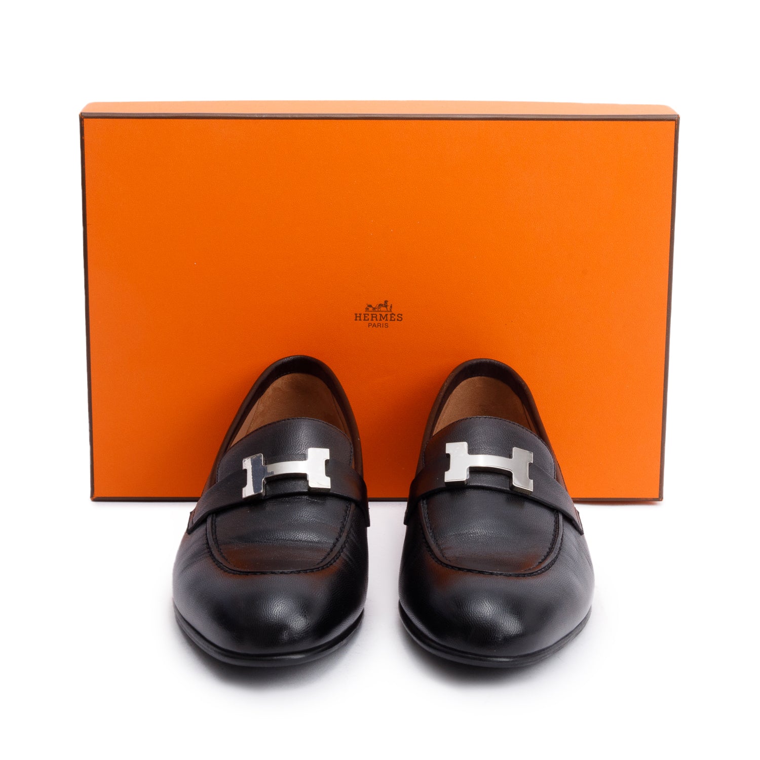 Hermes Noir Chevre Thor Leather Mocassins Paris Loafer, Size 39 w/ Box