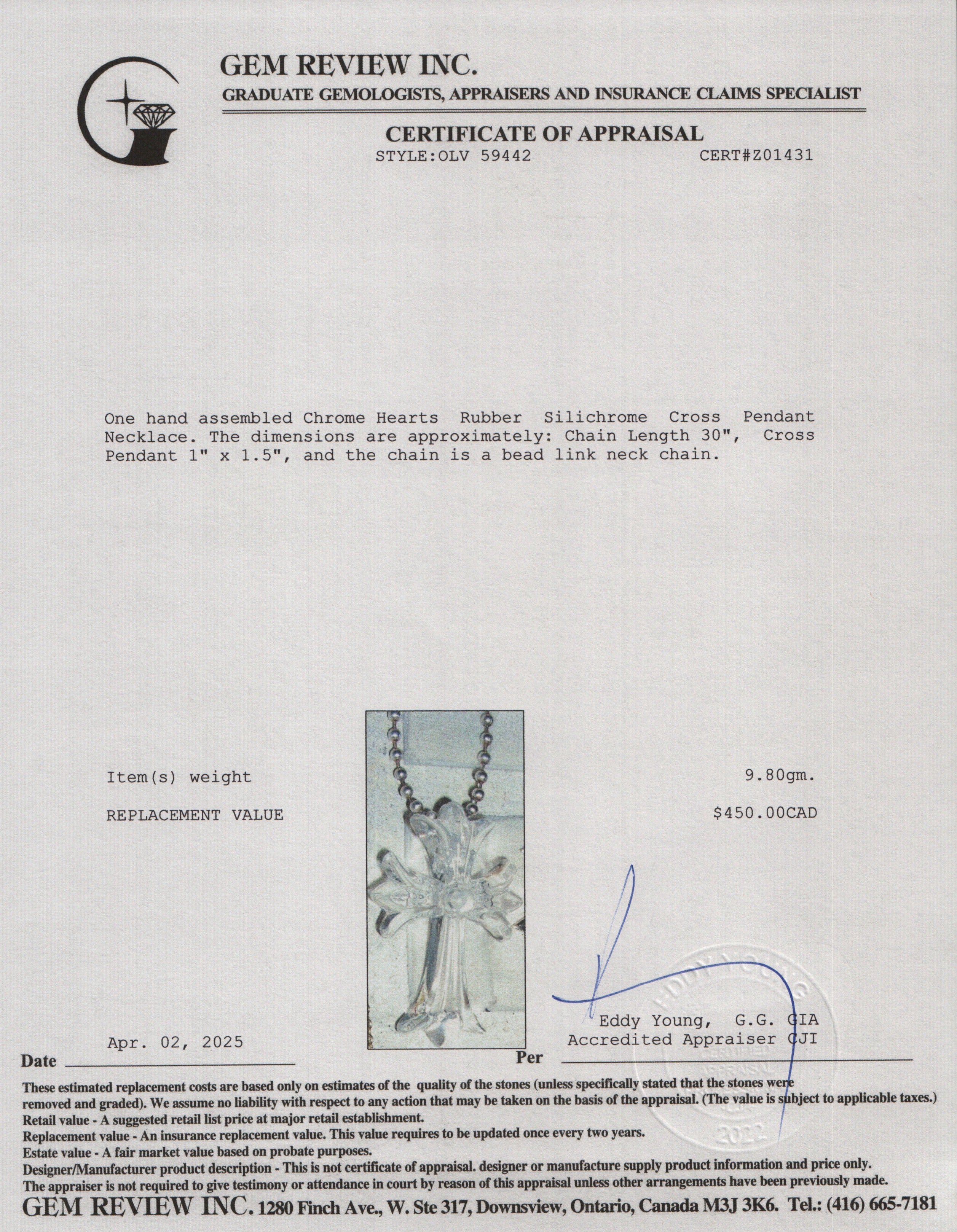 Chrome Hearts Rubber Silichrome Cross Pendant Necklace