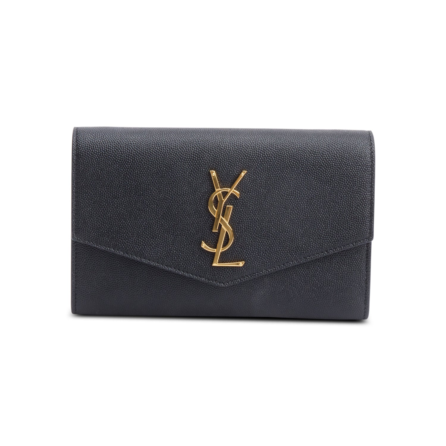 Saint Laurent 2021 Black Grain De Poudre Leather Uptown Chain Wallet w/ Insert & Box
