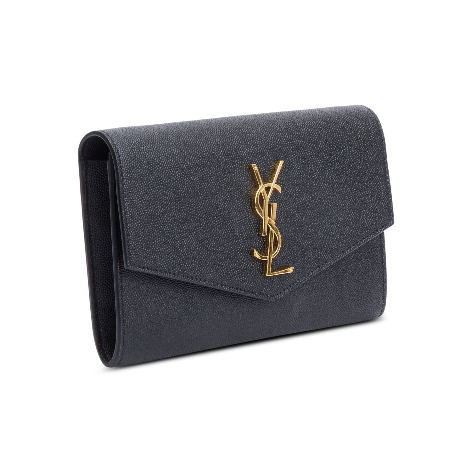 Saint Laurent 2021 Black Grain De Poudre Leather Uptown Chain Wallet w/ Insert & Box