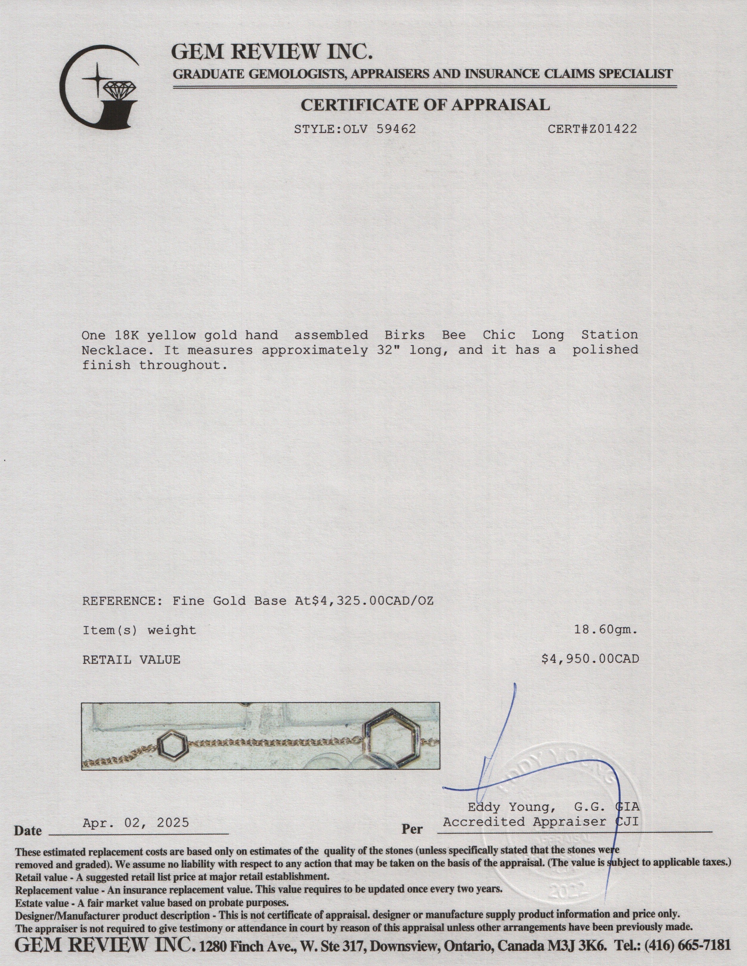 Birks 18k Yellow Gold Bee Chic Long Station Necklace w/ Box