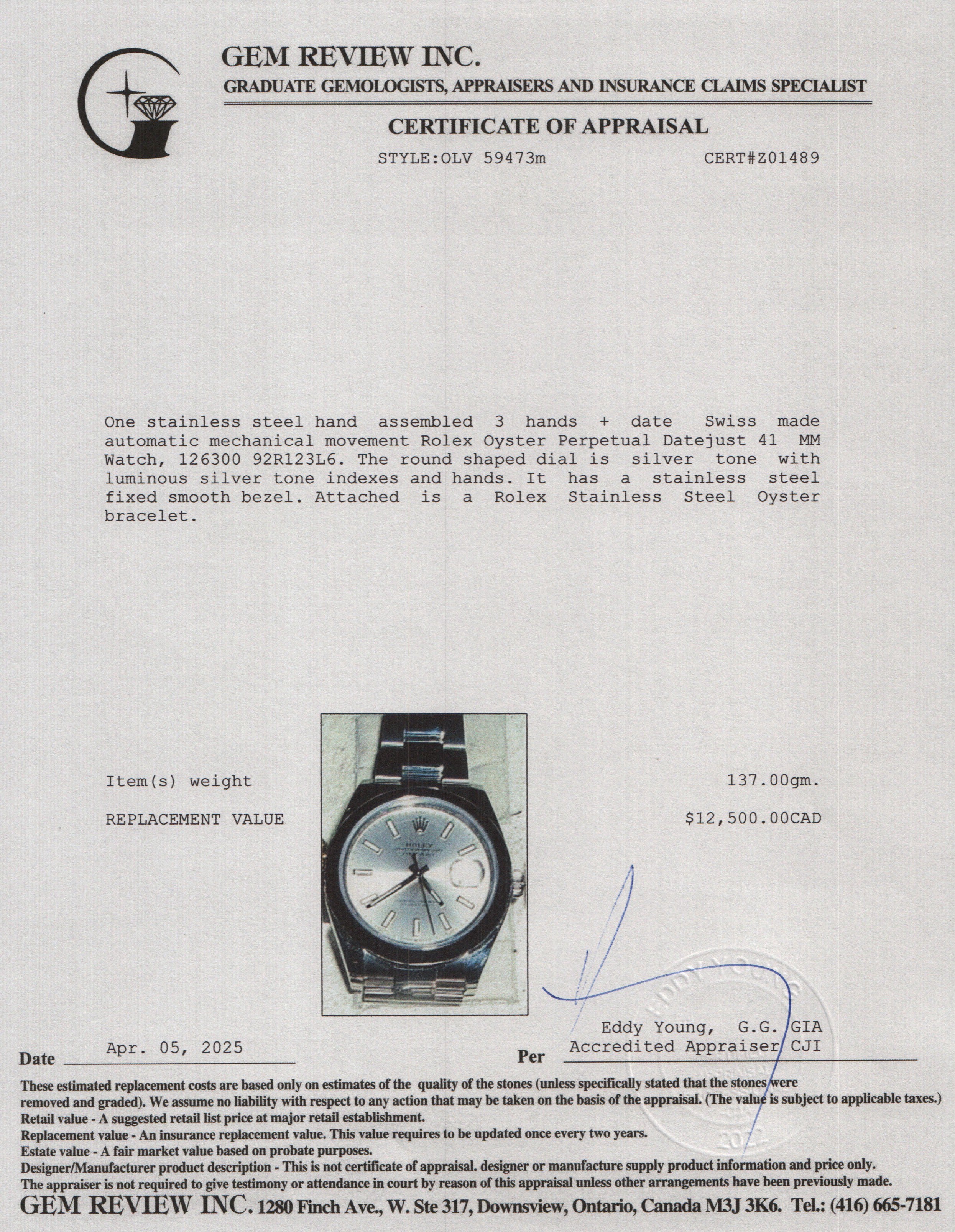 Rolex 2023 Stainless Steel Oyster Perpetual Silver Dial Datejust 41 MM Watch 126300 w/ Box & Papers