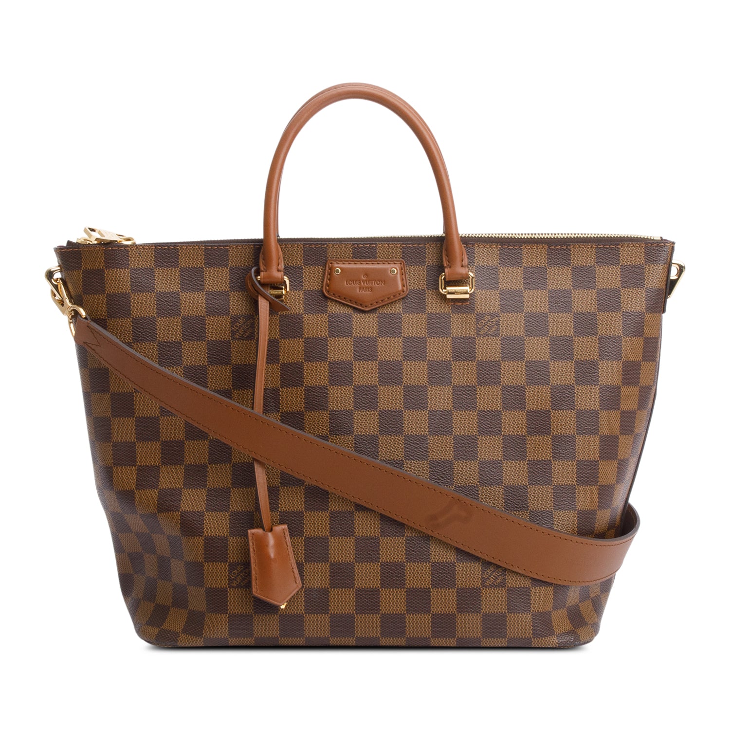 Louis Vuitton Damier Ebene Brown Leather Belmont Tote w/ Strap & Receipt