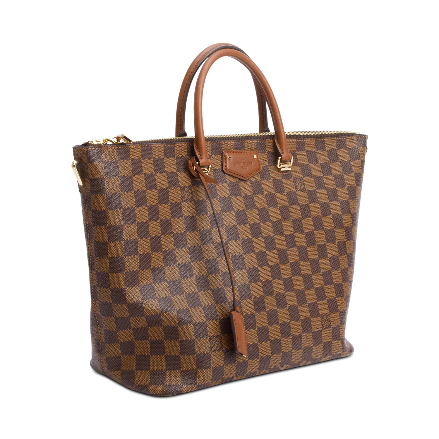 Louis Vuitton Damier Ebene Brown Leather Belmont Tote w/ Strap & Receipt