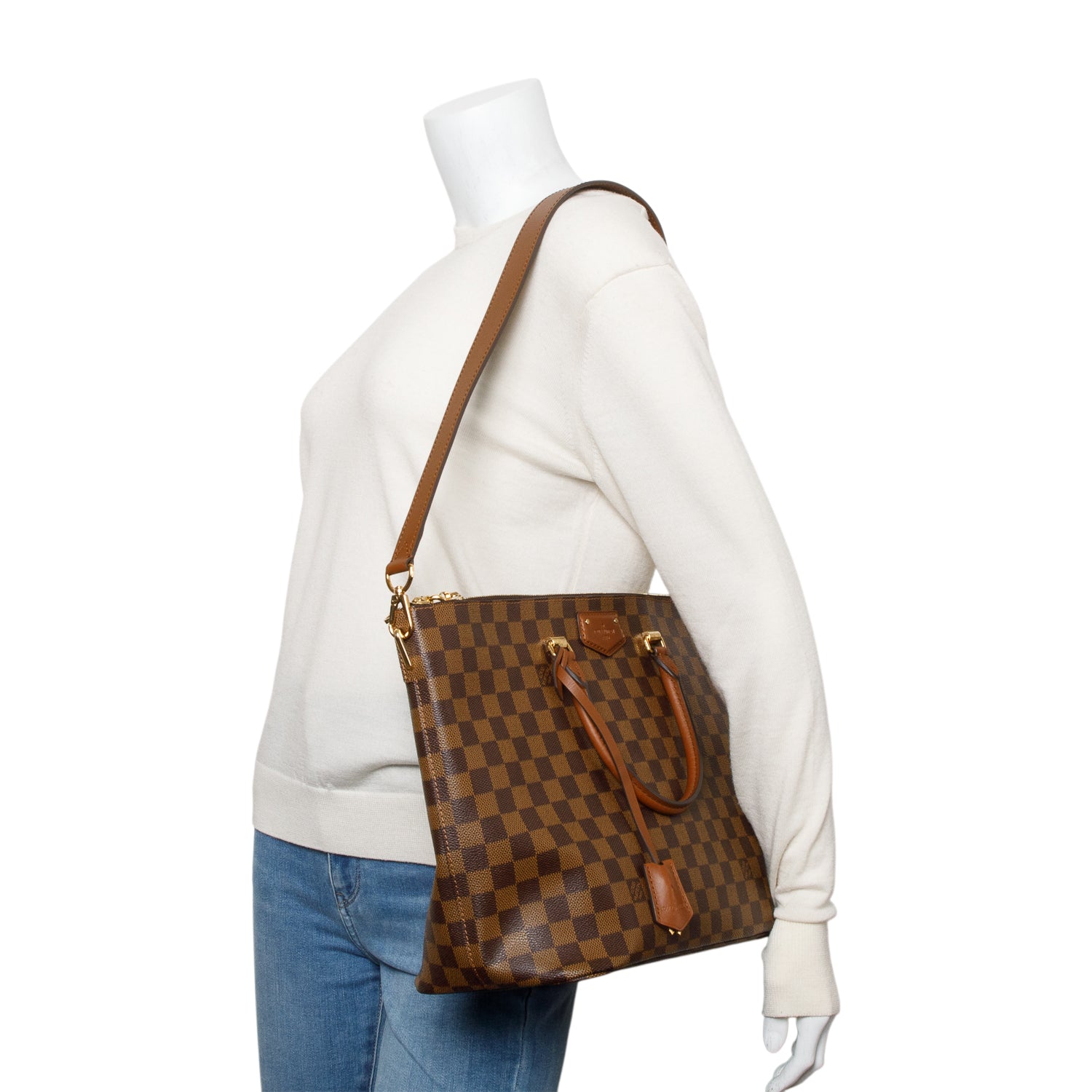 Louis Vuitton Damier Ebene Brown Leather Belmont Tote w/ Strap & Receipt