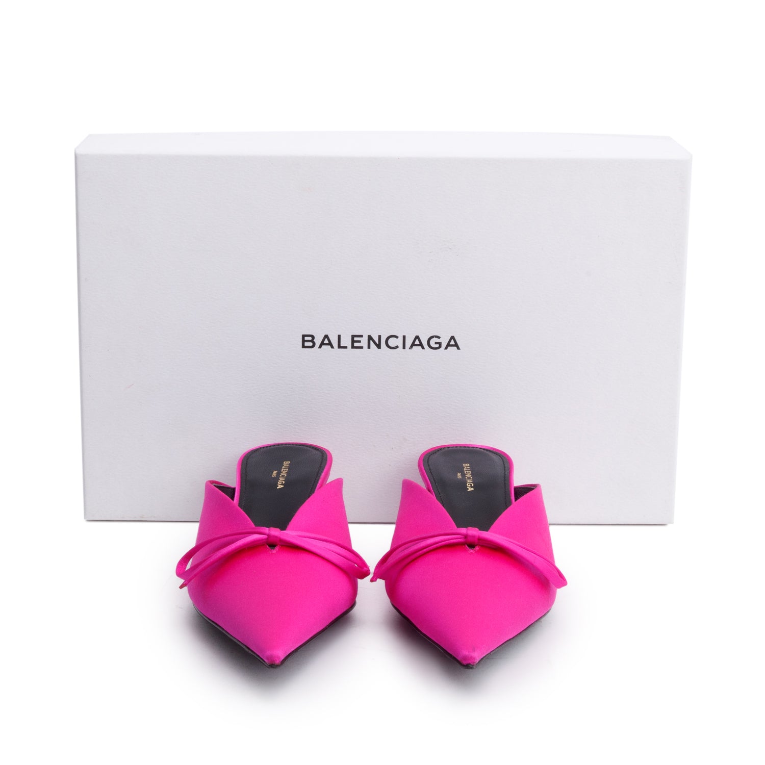 Balenciaga Pink Satin Knife Bow Slingback Pumps, Size 6 w/ Box