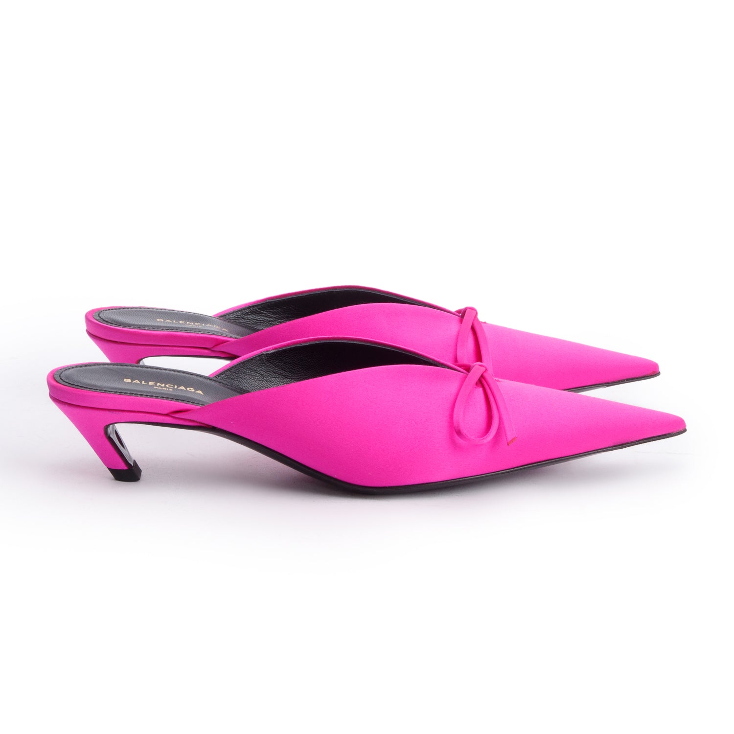 Balenciaga Pink Satin Knife Bow Slingback Pumps, Size 6 w/ Box