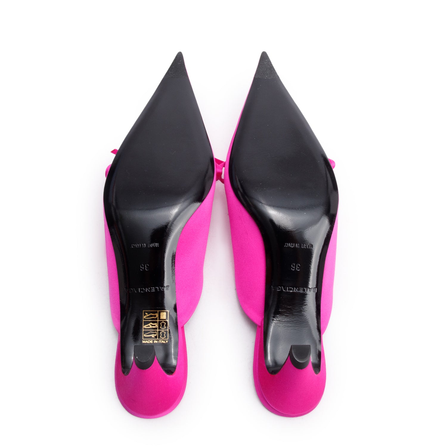 Balenciaga Pink Satin Knife Bow Slingback Pumps, Size 6 w/ Box
