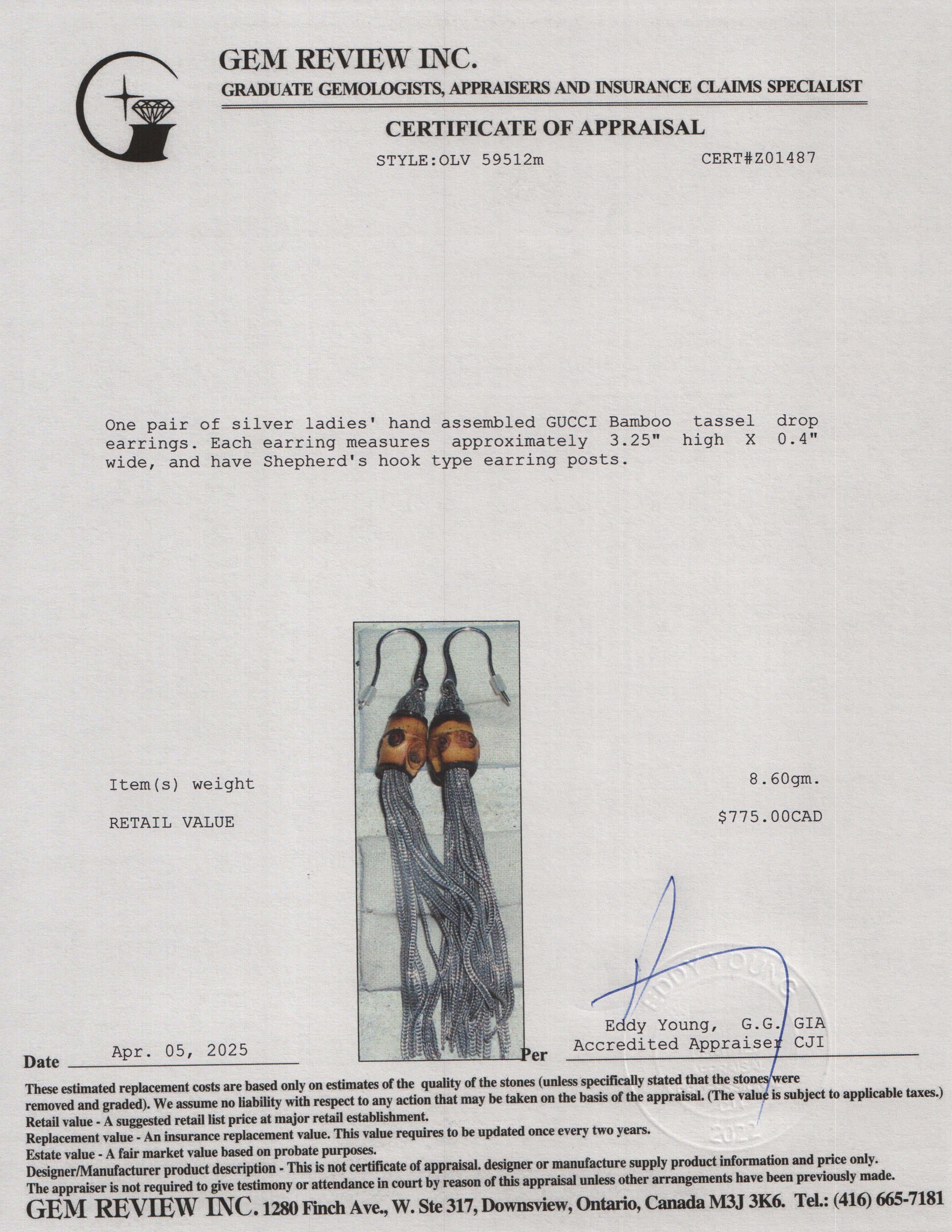 Gucci Sterling Silver Bamboo Tassel Earrings