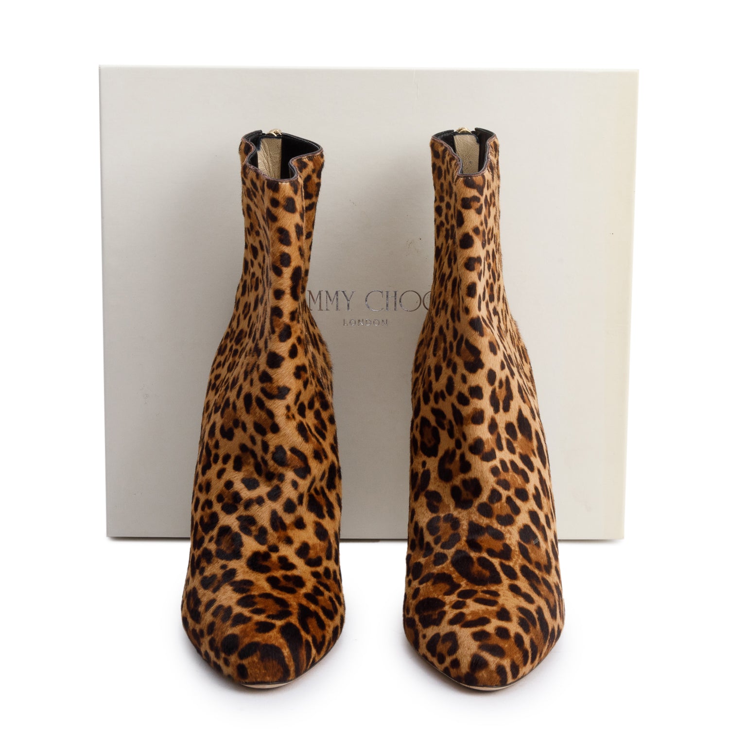 Jimmy Choo Brown Leopard Print Calf Hair Ankle Boots, Size 40 w/ Box