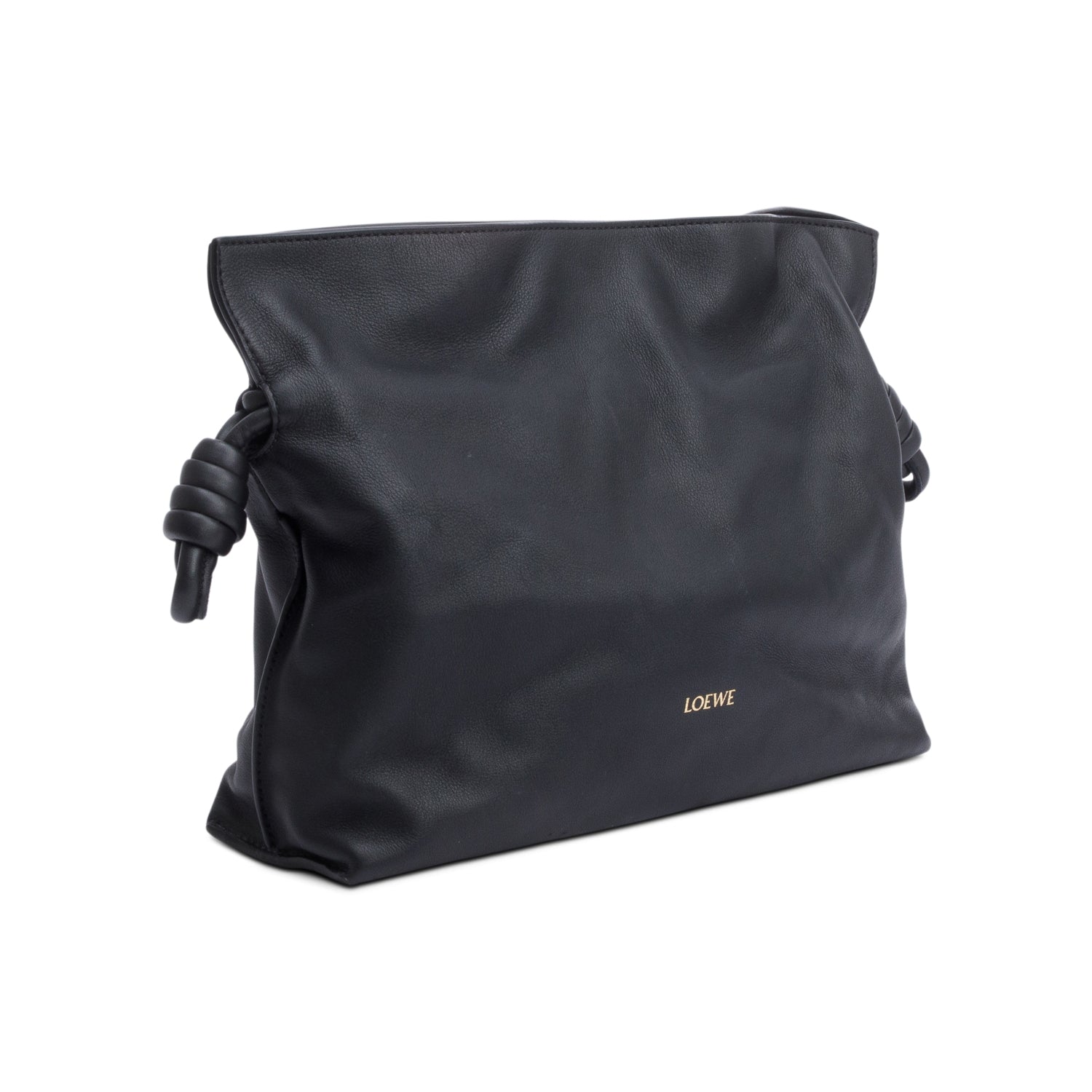 Loewe 2024 Black Nappa Leather Medium Flamenco Clutch Crossbody Bag w/ Strap