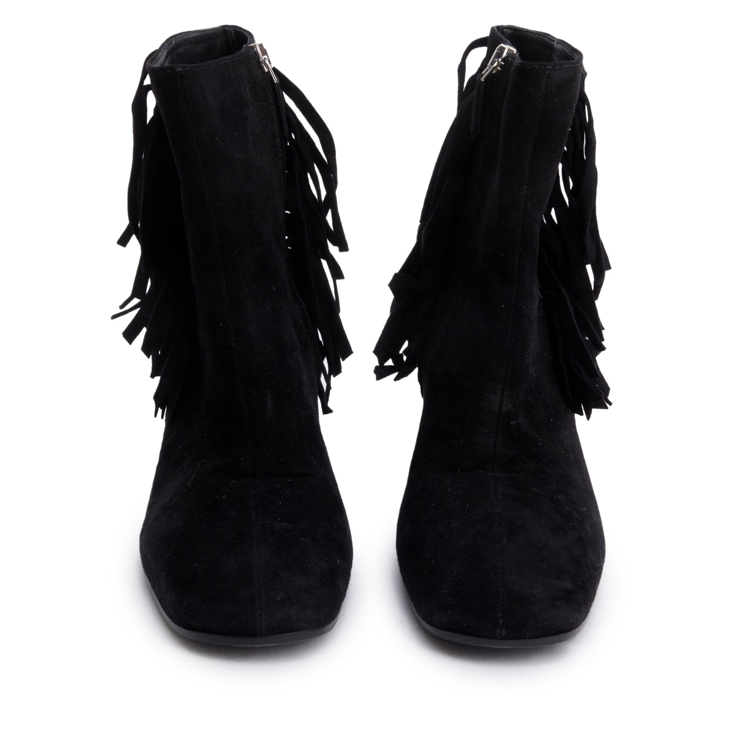Prada Black Suede Fringe Ankle Boots, Size 38 w/ Box