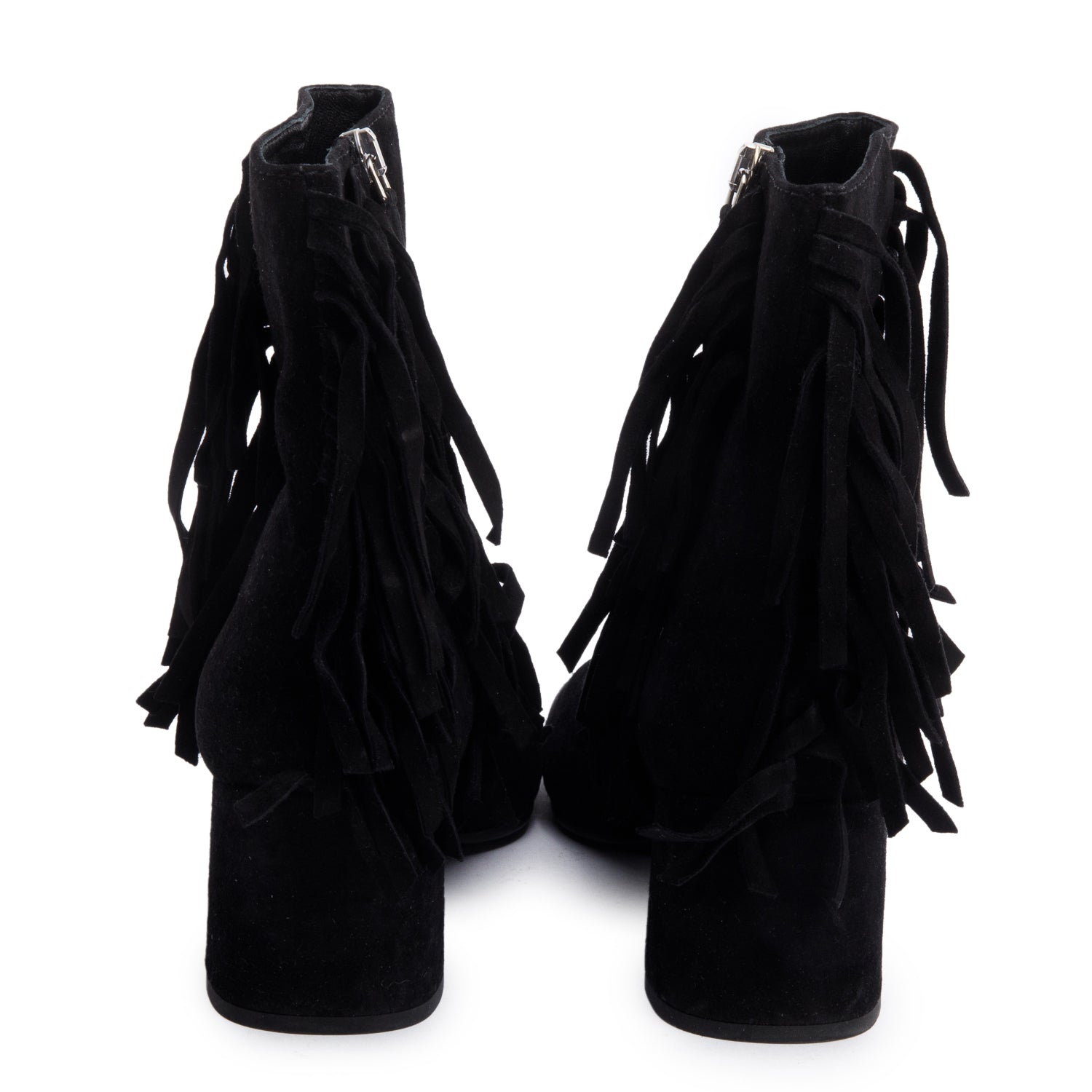 Prada Black Suede Fringe Ankle Boots, Size 38 w/ Box