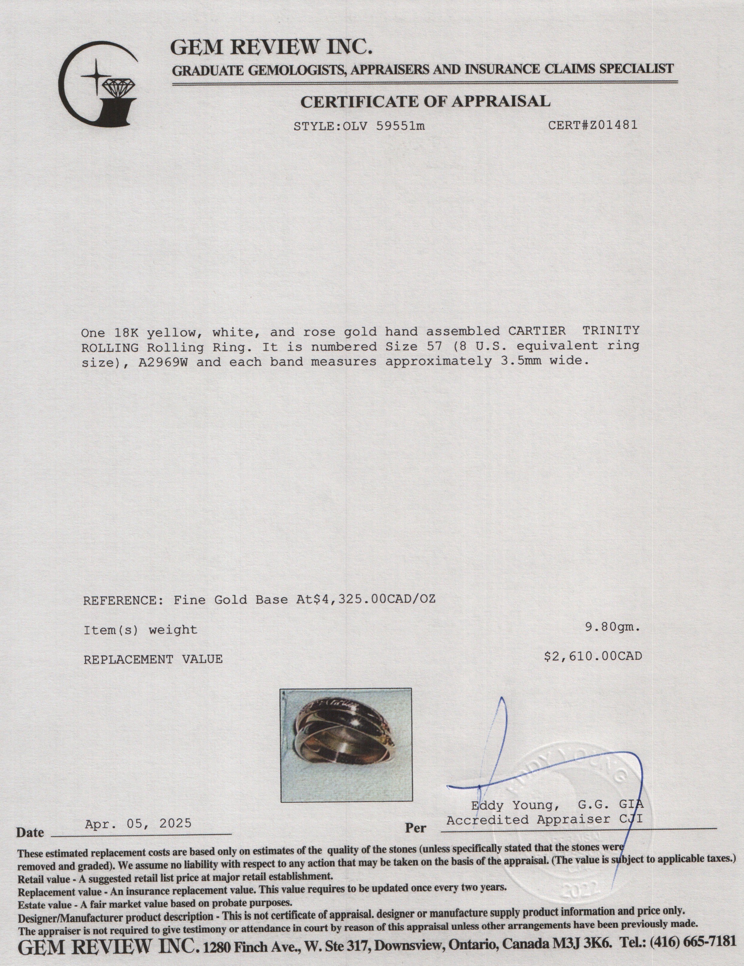 Cartier 18k Tri-Gold Vintage Le must de Cartier Trinity Rolling Ring, Size 57 8