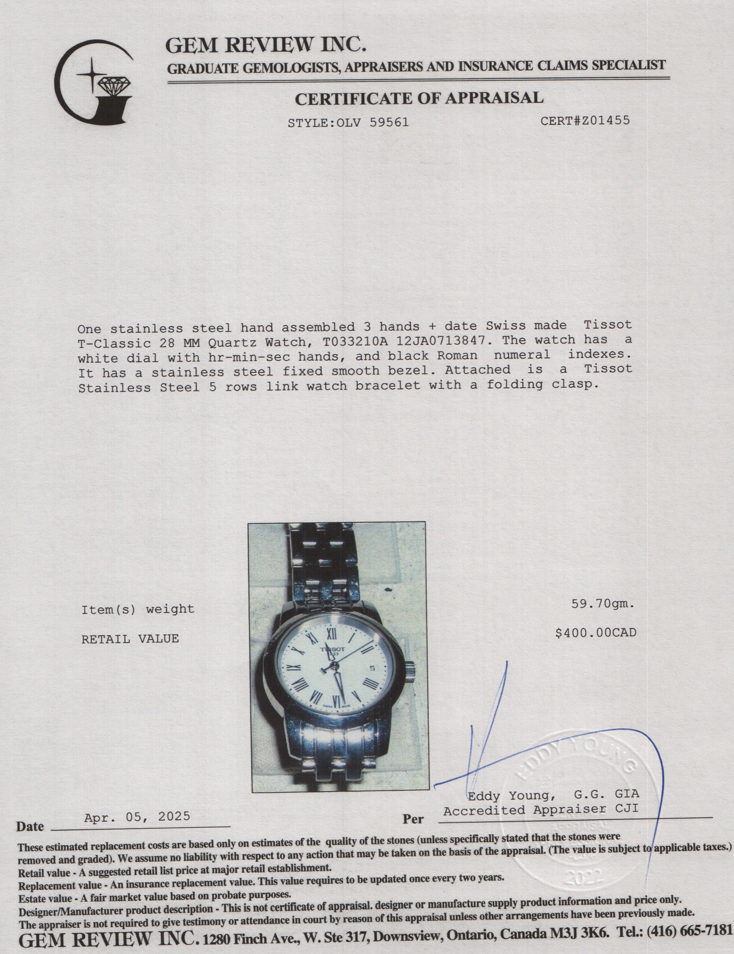 Tissot Stainless Steel T-Classic 28 MM Quartz Watch